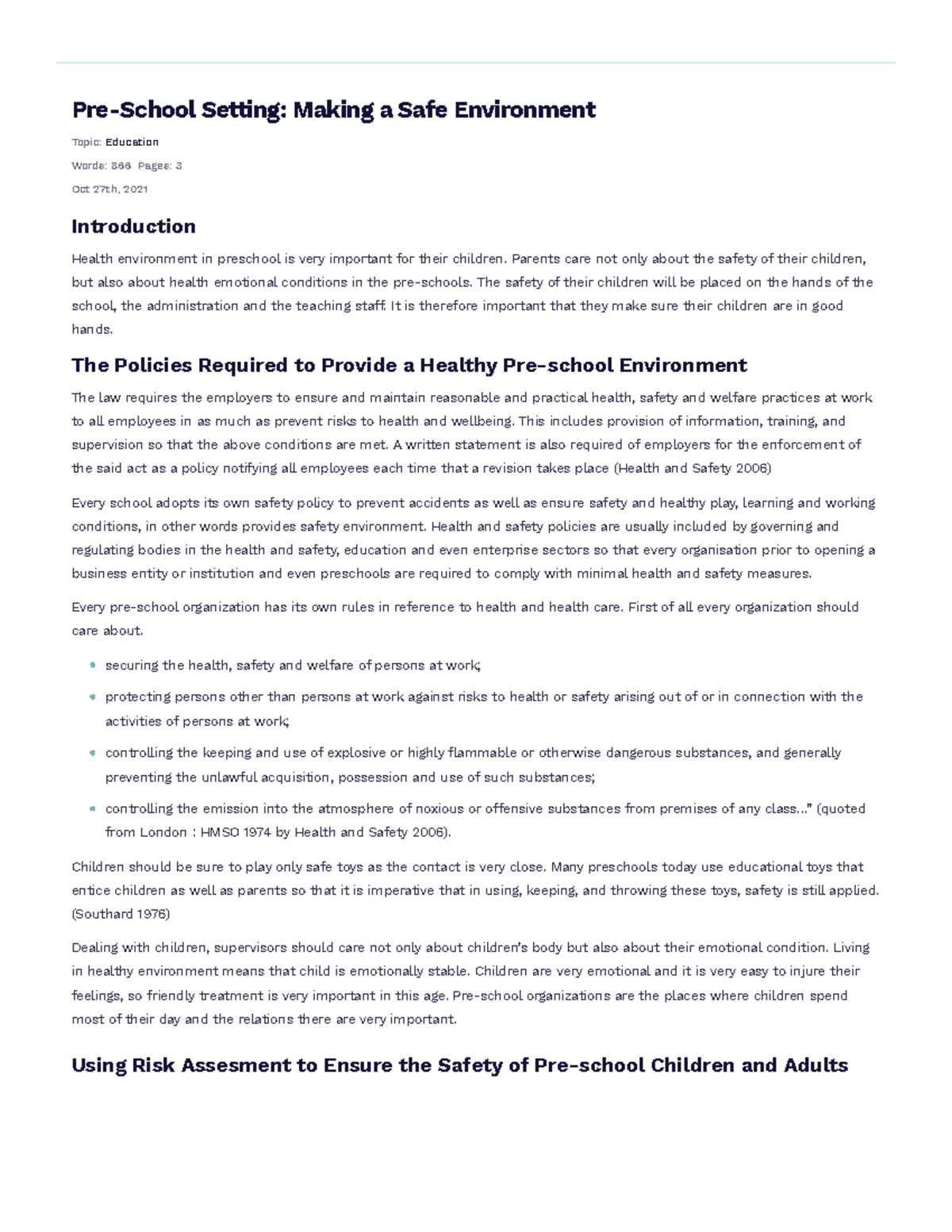 Pre School Setting Making A Safe Environment Free Essay Example Pre Pre School Setting Making A Safe Environment Free Essay Example Pre