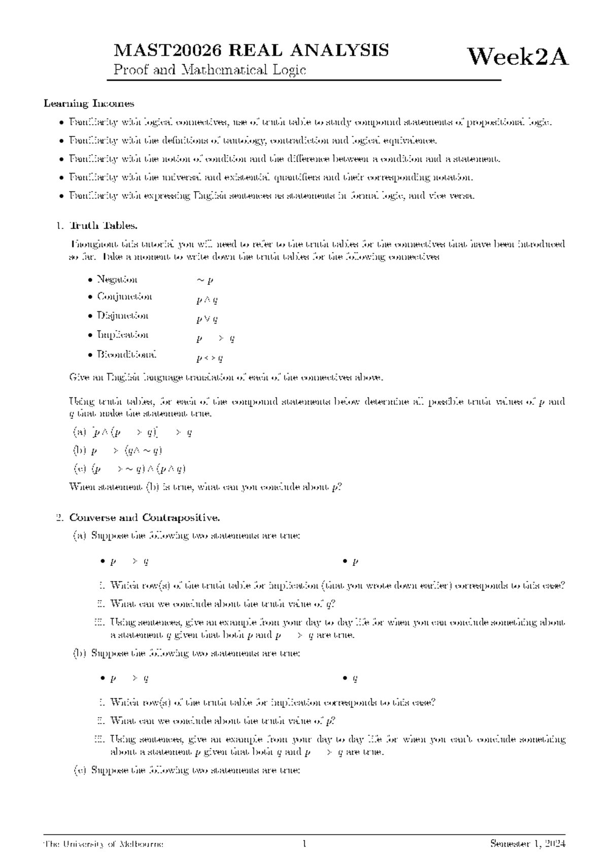 Tutorial Week 2A S1 2024 - MAST 20026 REAL ANALYSIS Week 2 A Proof and ...