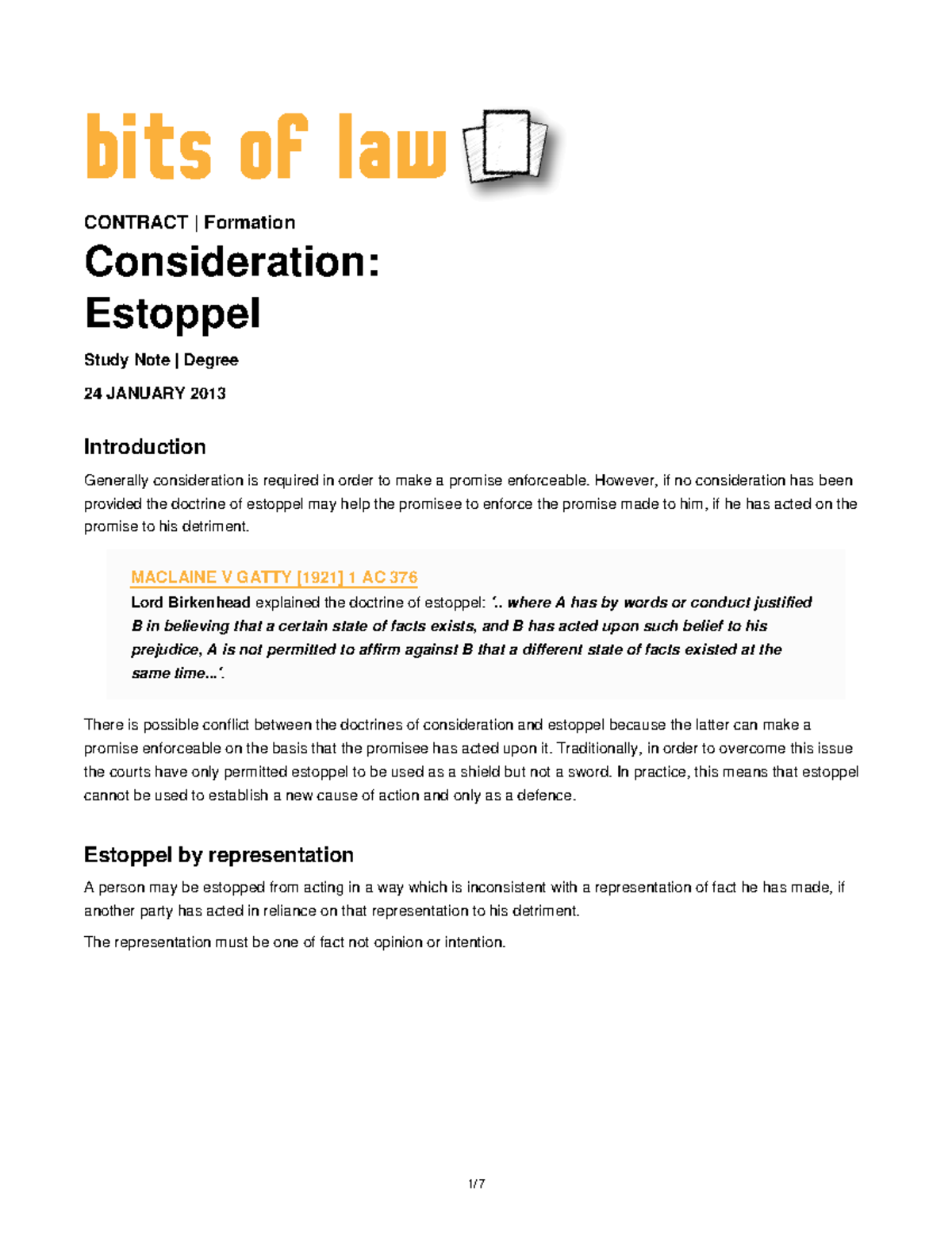 Consideration Estoppel Bits Of Law Contract Formation Consideration Estoppel Study Note Consideration Estoppel Bits Of Law Contract Formation Consideration Estoppel Study Note