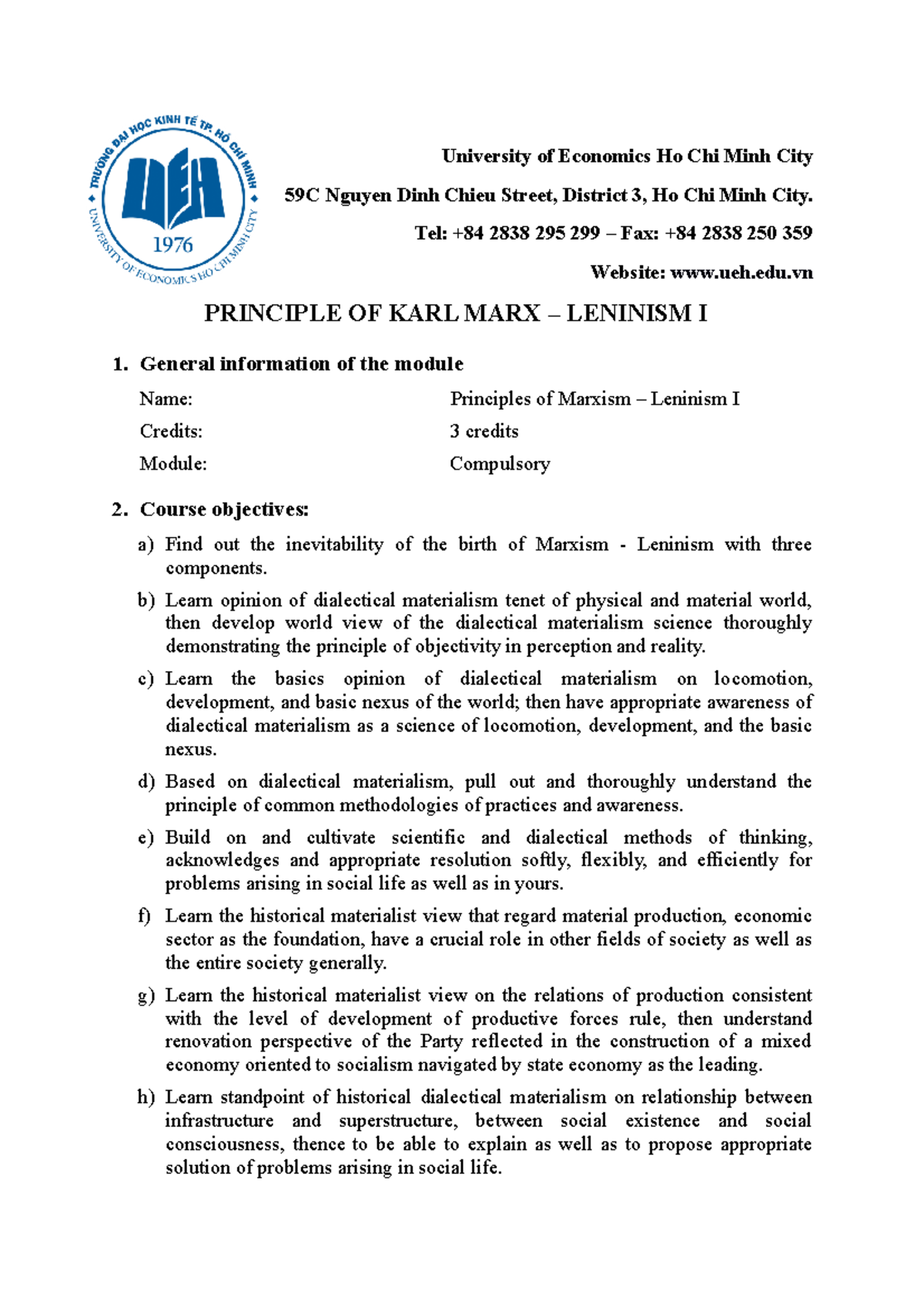 Syllabus Principles of Marxism – Leninism I - University of Economics ...