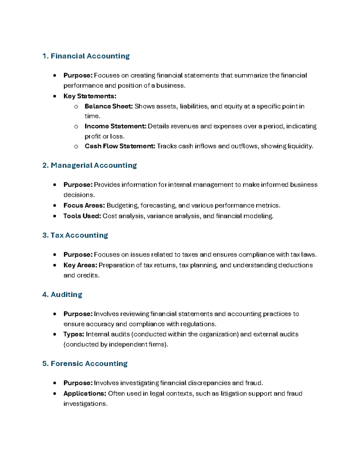Document 1 - accounting - 1. Financial Accounting • Purpose: Focuses on ...