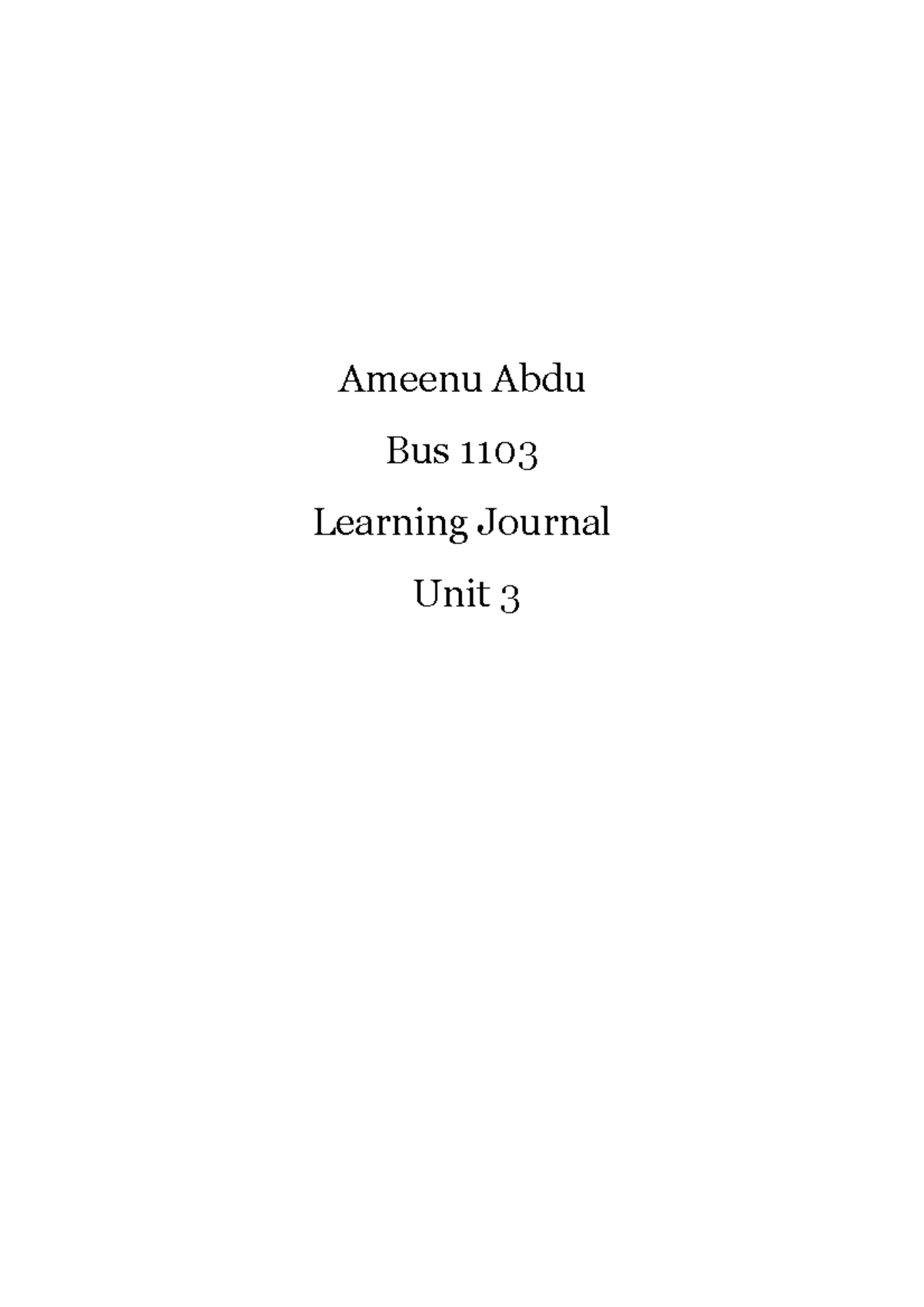 Bus 1103 Unit 3 Learning Journal. Pdf - Ameenu Abdu Bus 1103 Learning ...