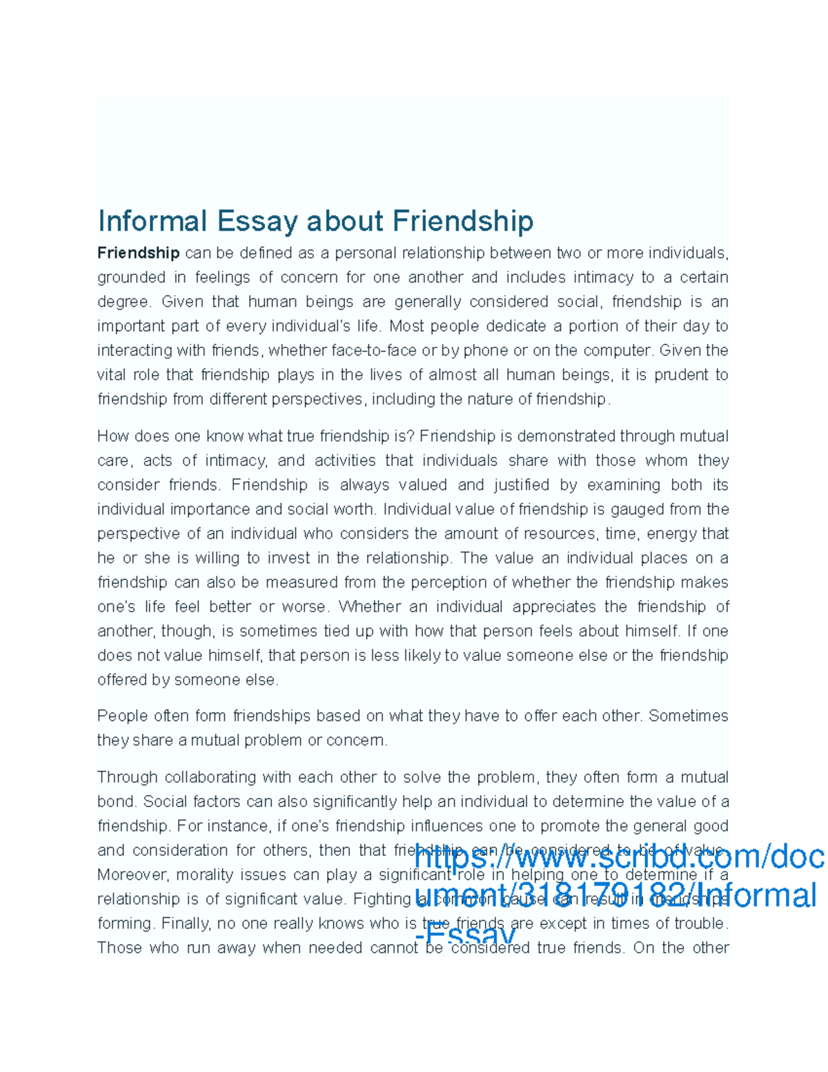 example of informal essay about friendship