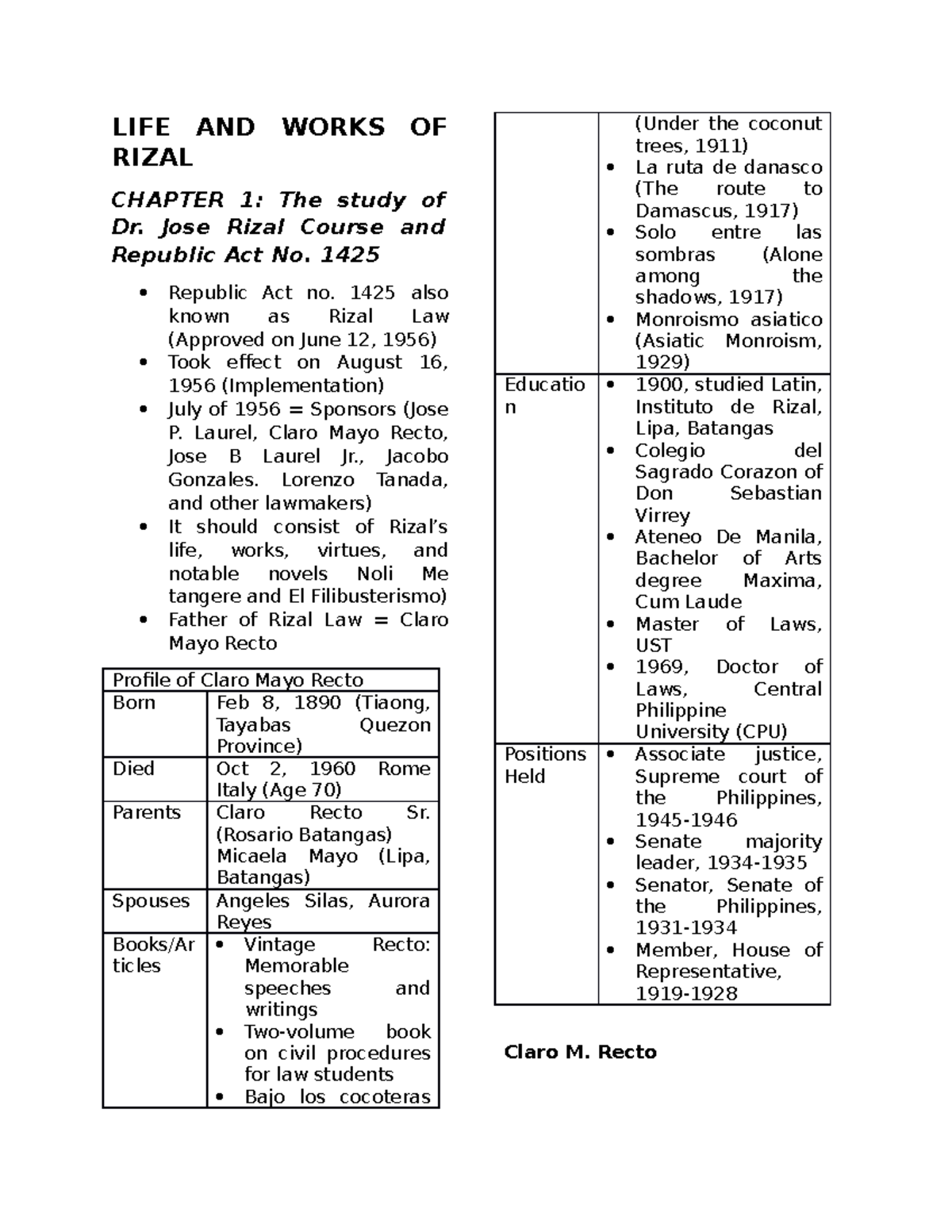 Reviewer LIFE AND Works OF Rizal Chapter 1 - LIFE AND WORKS OF RIZAL ...