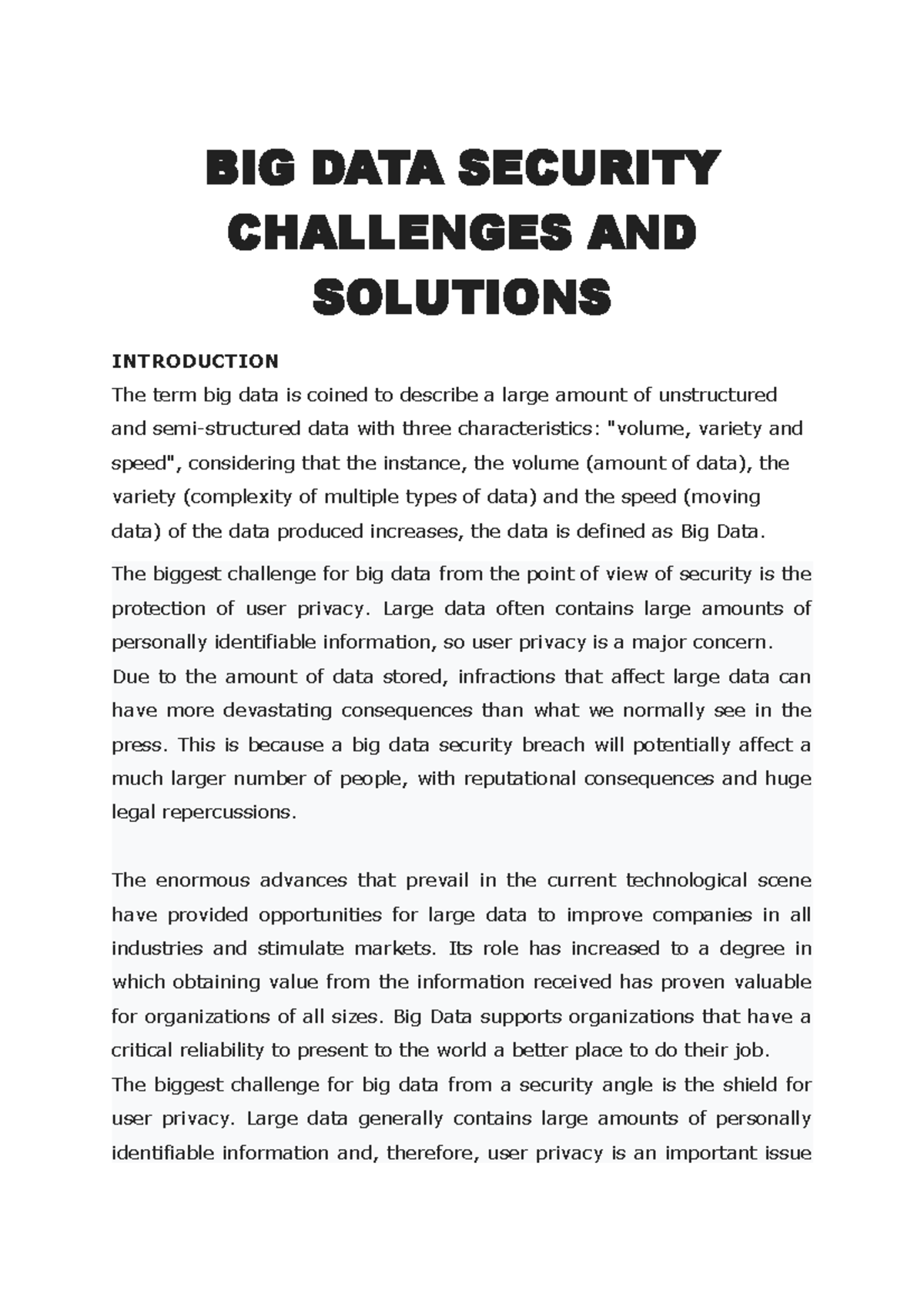BIG DATA Security Challenges AND Solutions - BIG DATA SECURITY ...
