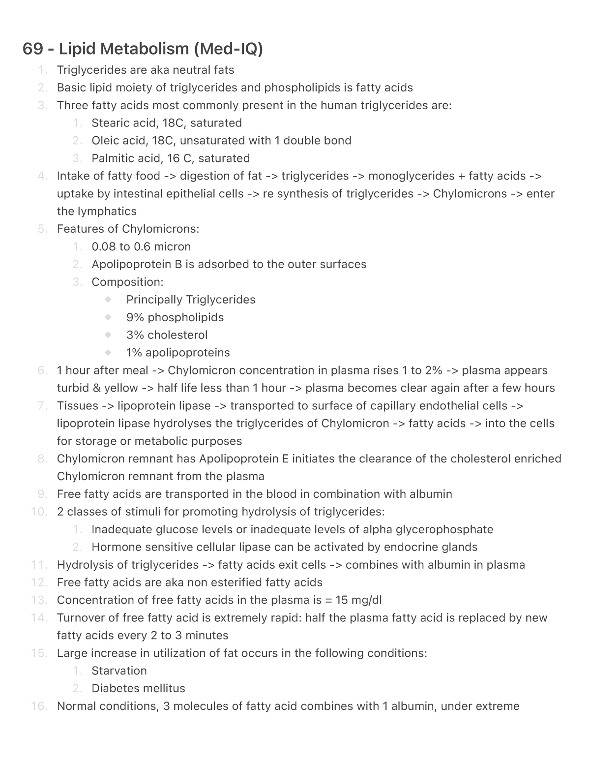 69 - Lipid Metabolism (med-iq) - 1. 2. 3. 1. 2. 3. 4. 5. 1. 2. 3. 6. 7 