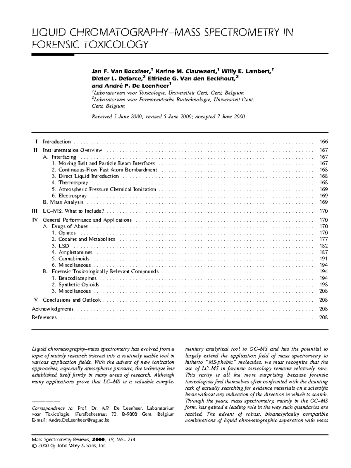 Liquid Chromatography LIQUID CHROMATOGRAPHY±MASS SPECTROMETRY IN