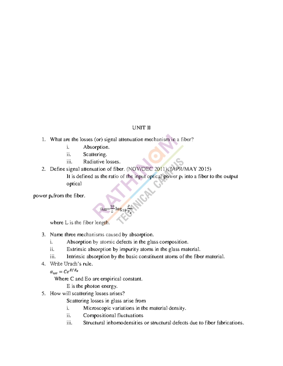 QB - good - UNIT II What are the losses (or) signal attenuation ...