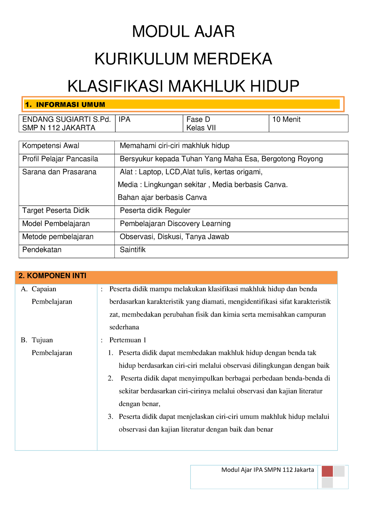 Modul Ajar Klasifikasi Makhluk Hidup Kelas 7 SMP - MODUL AJAR KURIKULUM ...