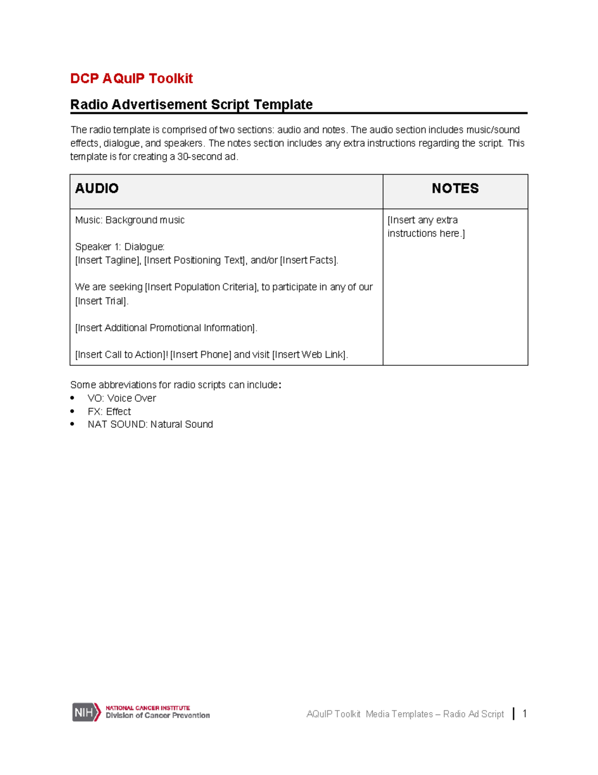 Radio Broadcasting English - DCP AQuIP Toolkit Radio Advertisement ...