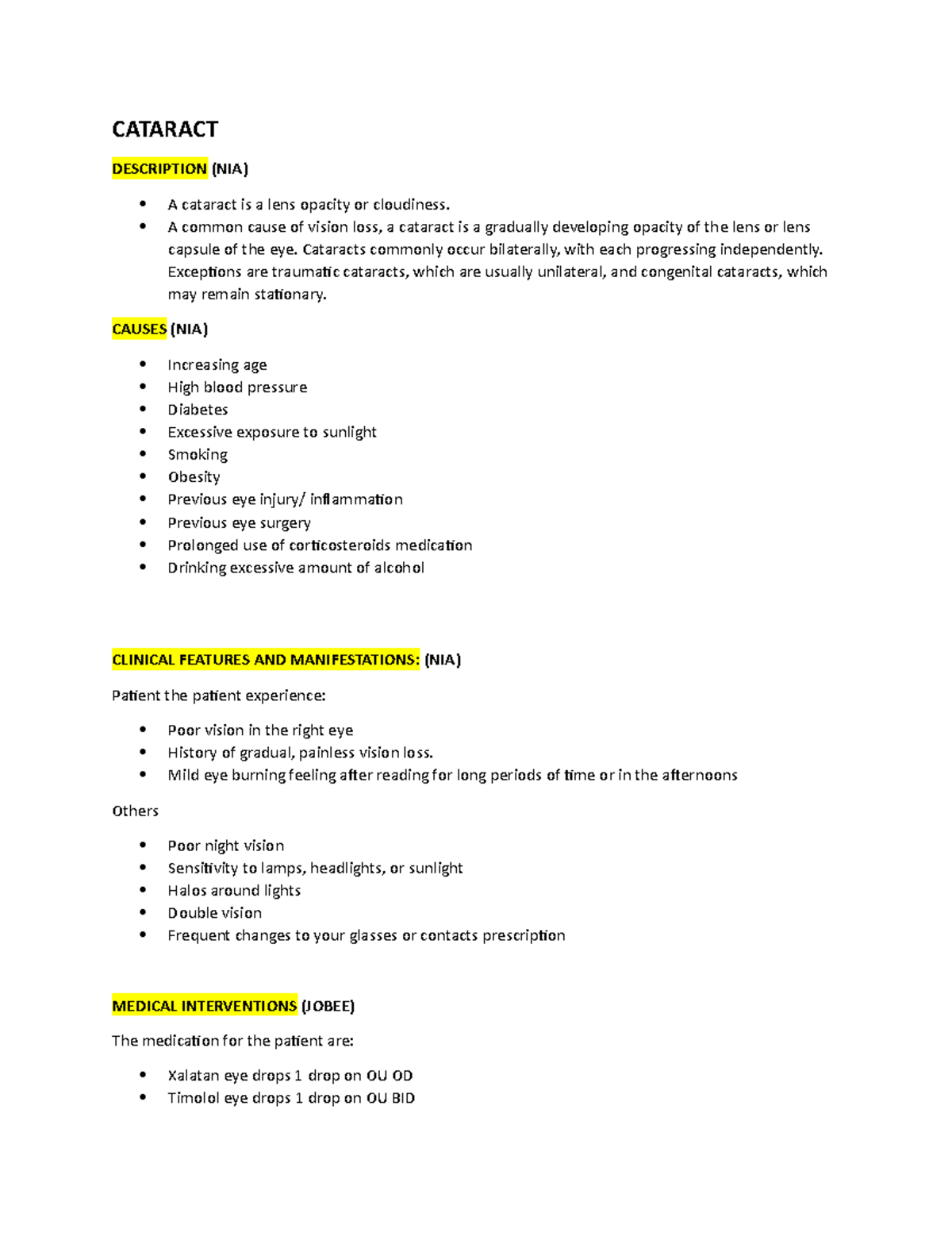 Concept MAP Group 3 Cataract Glaucoma - CATARACT DESCRIPTION (NIA) A ...