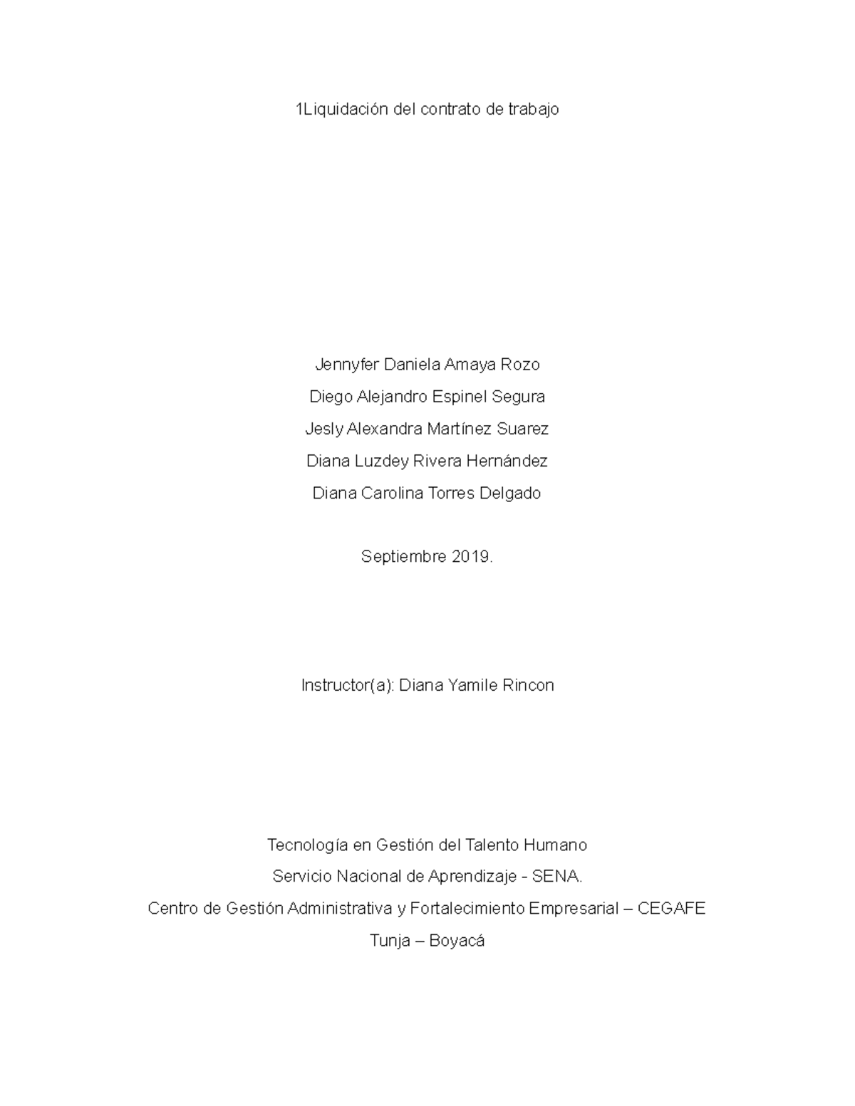 Liquidación del contrato de trabajo - 1Liquidación del contrato de ...