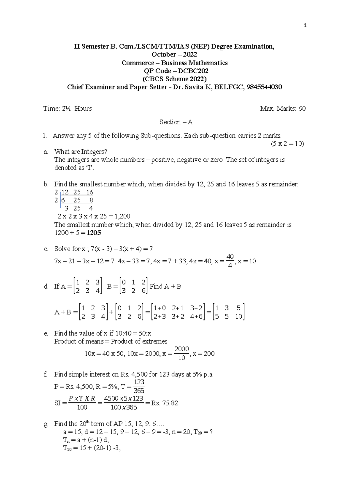 BM 2022 Paper Answer - II Semester B. Com./LSCM/TTM/IAS (NEP) Degree ...