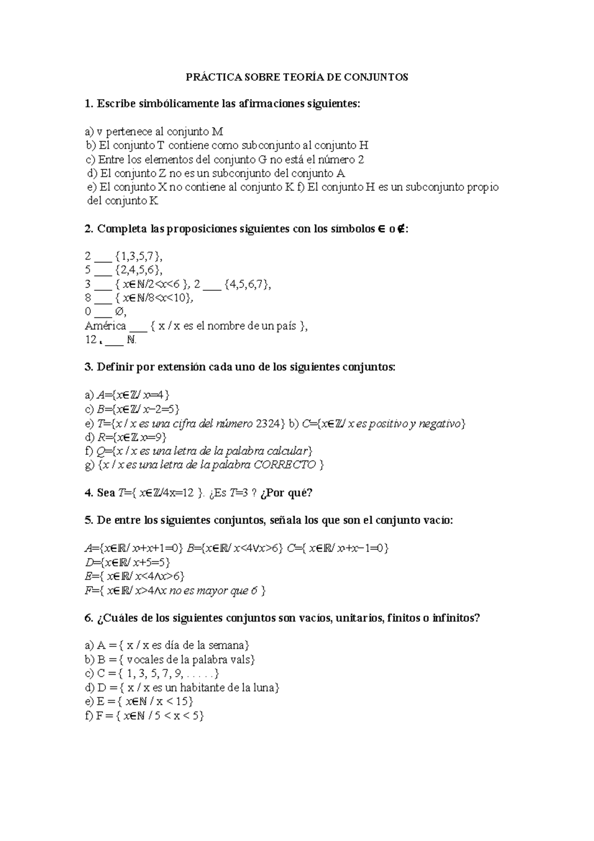 Practica Sobre Teoria De Conjuntos Studocu