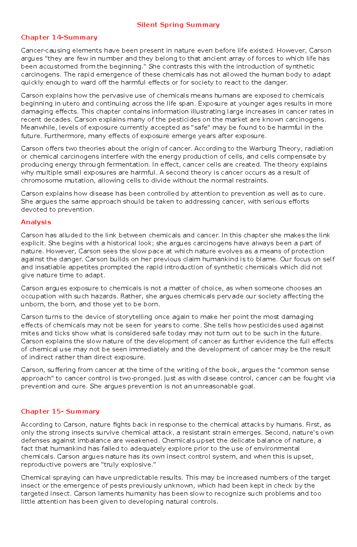 Silent Spring Summary - Silent Spring Summary Chapter 14-Summary Cancer ...