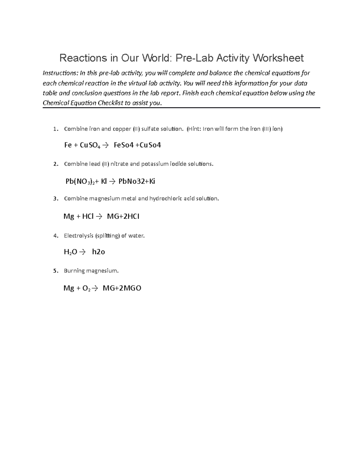 Retire final - easy - Reactions in Our World: Pre-Lab Activity ...