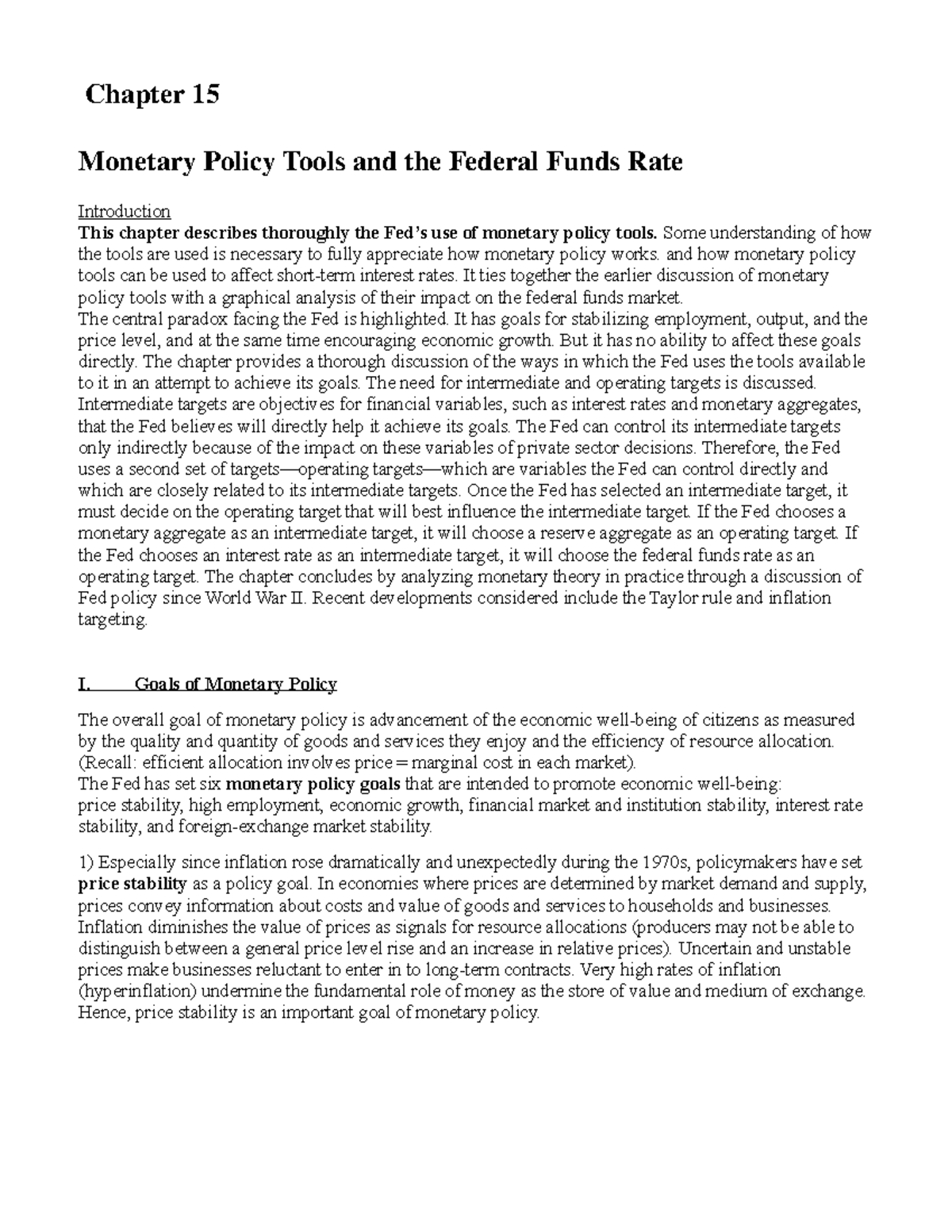 Chapter 15 Outline Money and Banking Chapter 15 Policy Tools