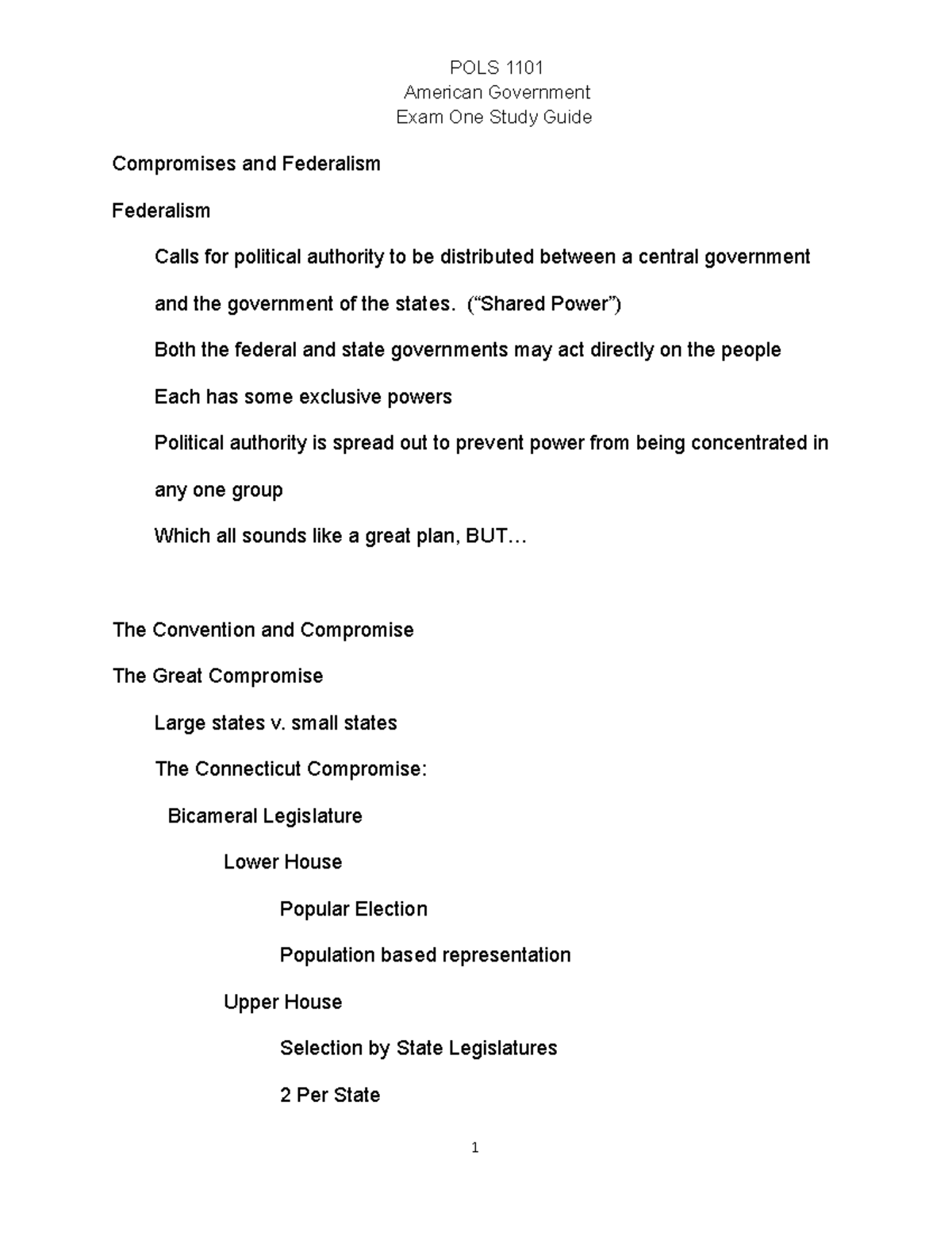 2021 POLS 1101 American Government Study Guide Review Exam One 2 ...