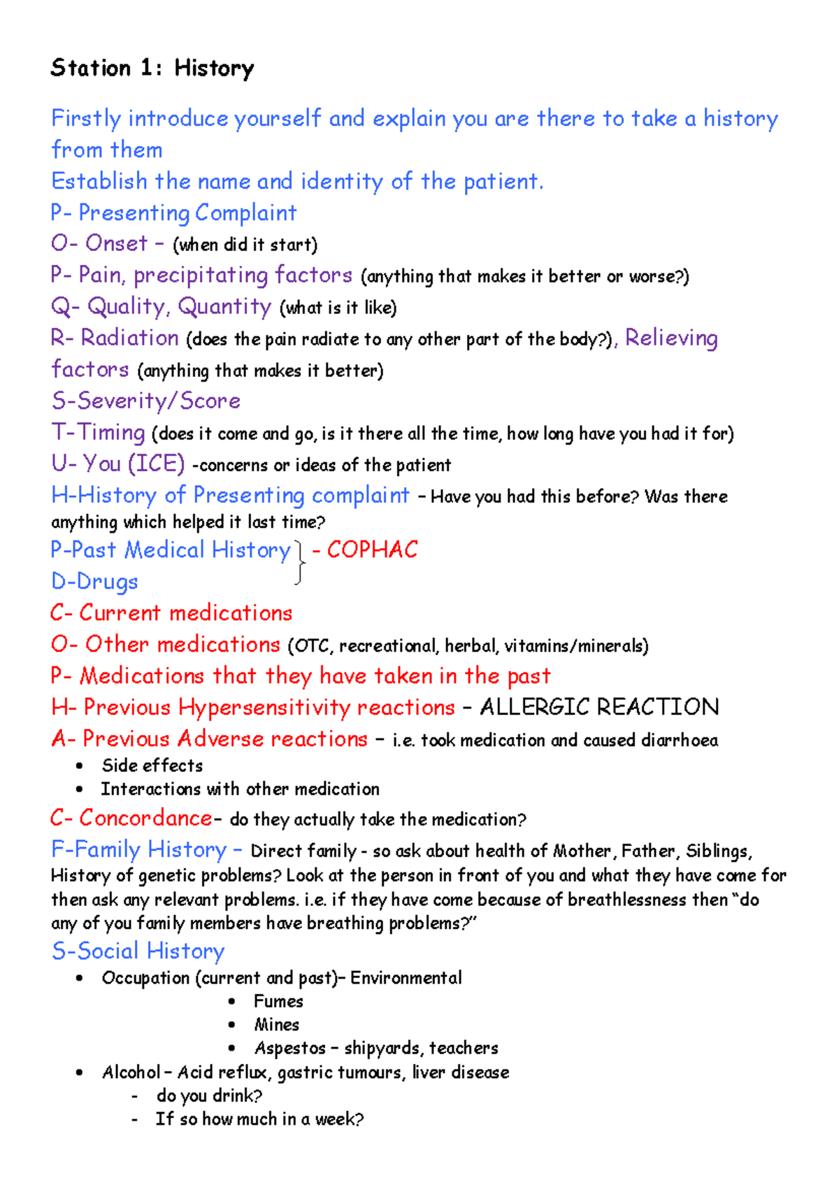 Mph210 OSCE notes - Station 1: History Firstly introduce yourself and ...