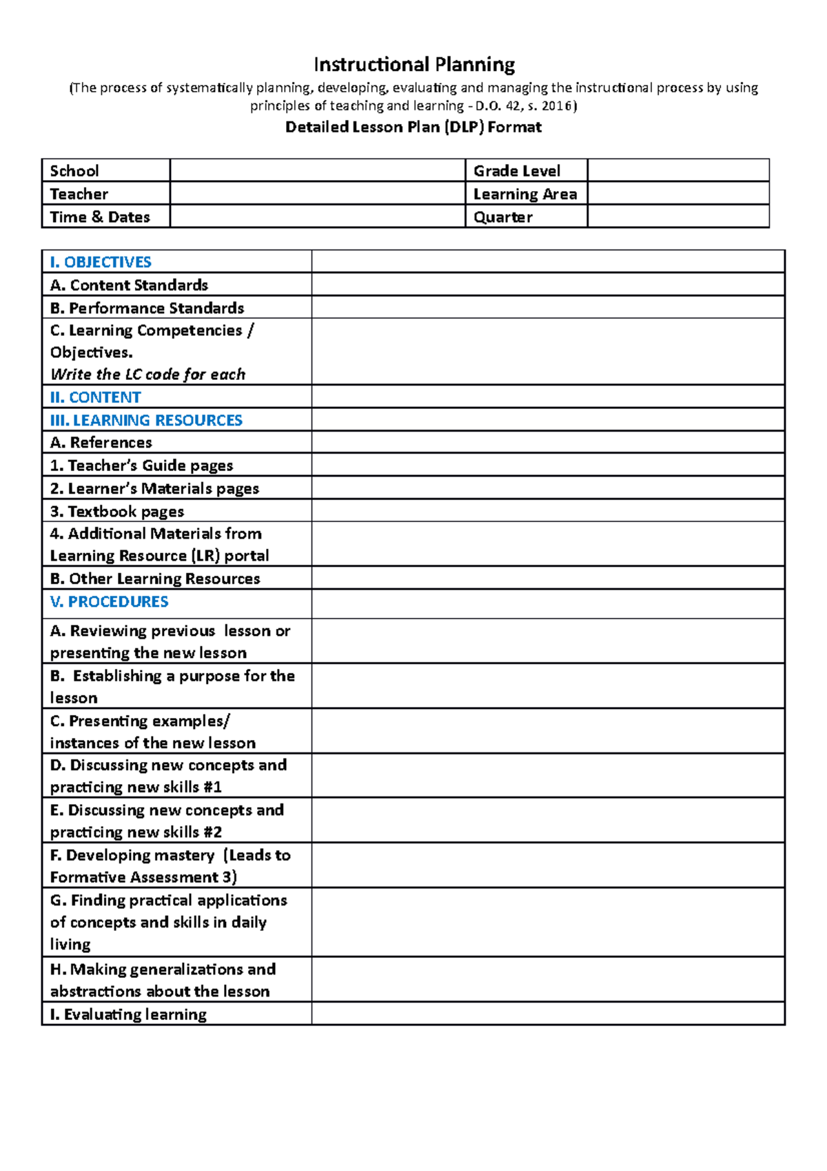 365734181-Dlp-Format - Instructional Planning (The process of ...