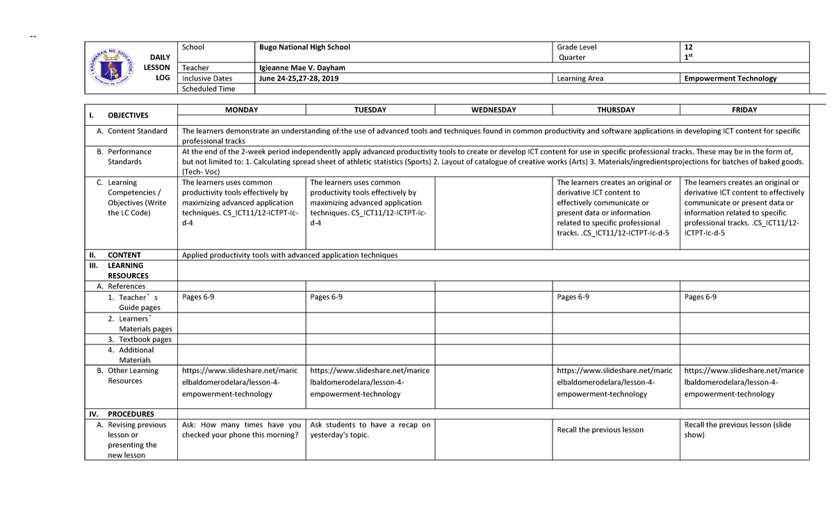 Pdfcoffee - DAILY LESSON LOG School Bugo National High School Grade ...