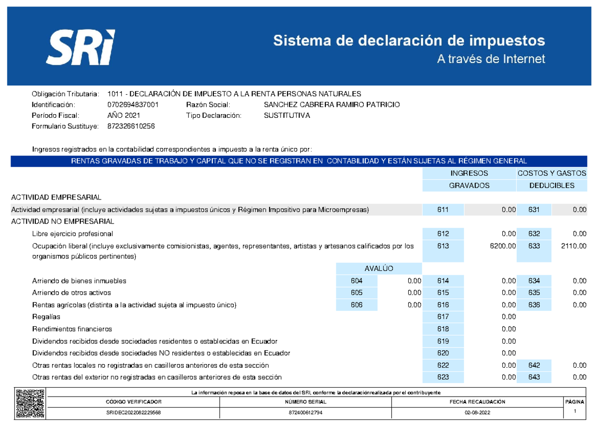 Declaracion 872400612794 - 1 La Información Reposa En La Base De Datos ...