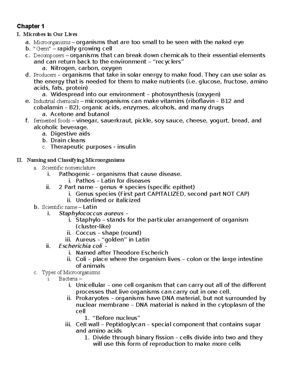 Bio 31. Chapter 1, student notes (15) - Chapter 1 I. Microbes in Our ...