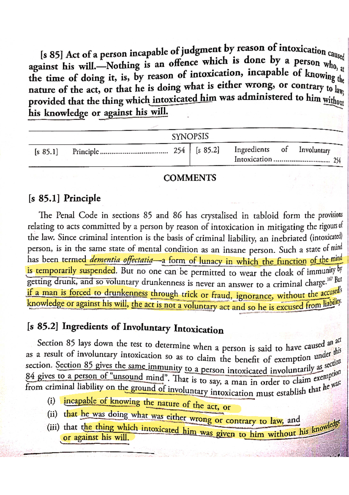 85,86 - notes of ipc - Act of a person incapable of judgment reason of ...