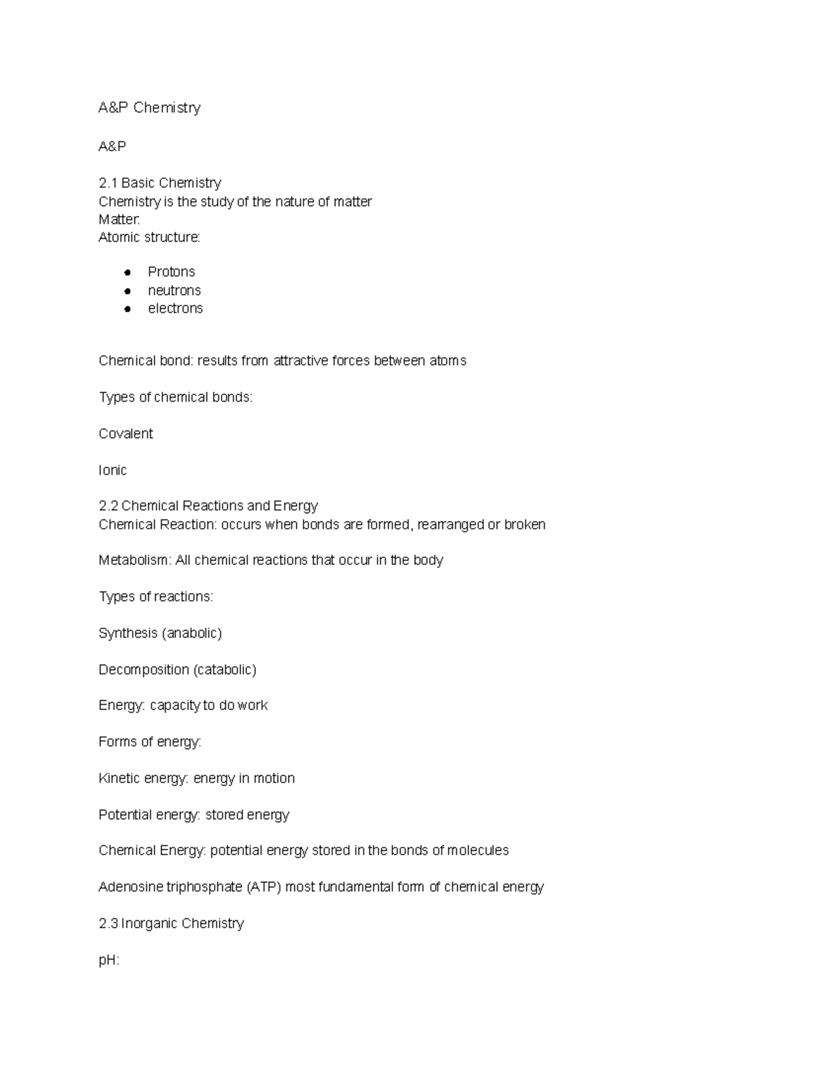 AP Chemistry A&P Chemistry A&P 2 Basic Chemistry Chemistry is the