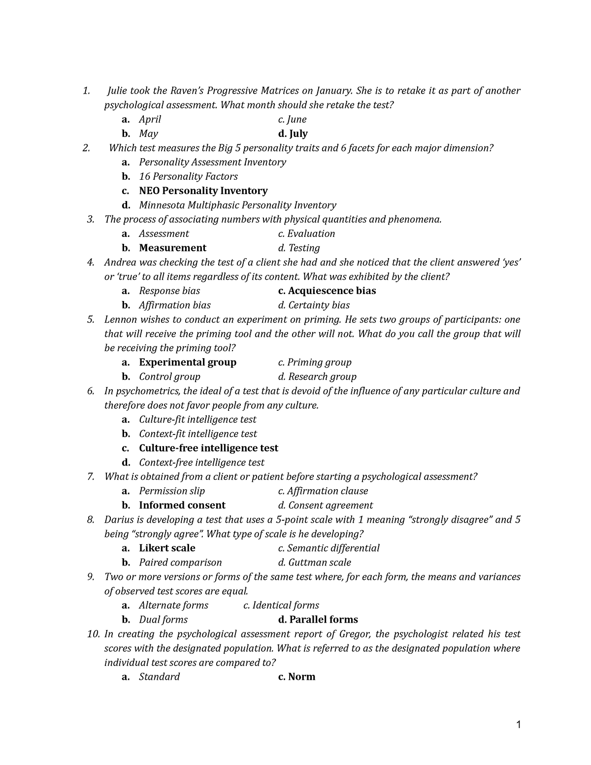 200 Psychological Assessment Questions - Julie took the Raven’s ...