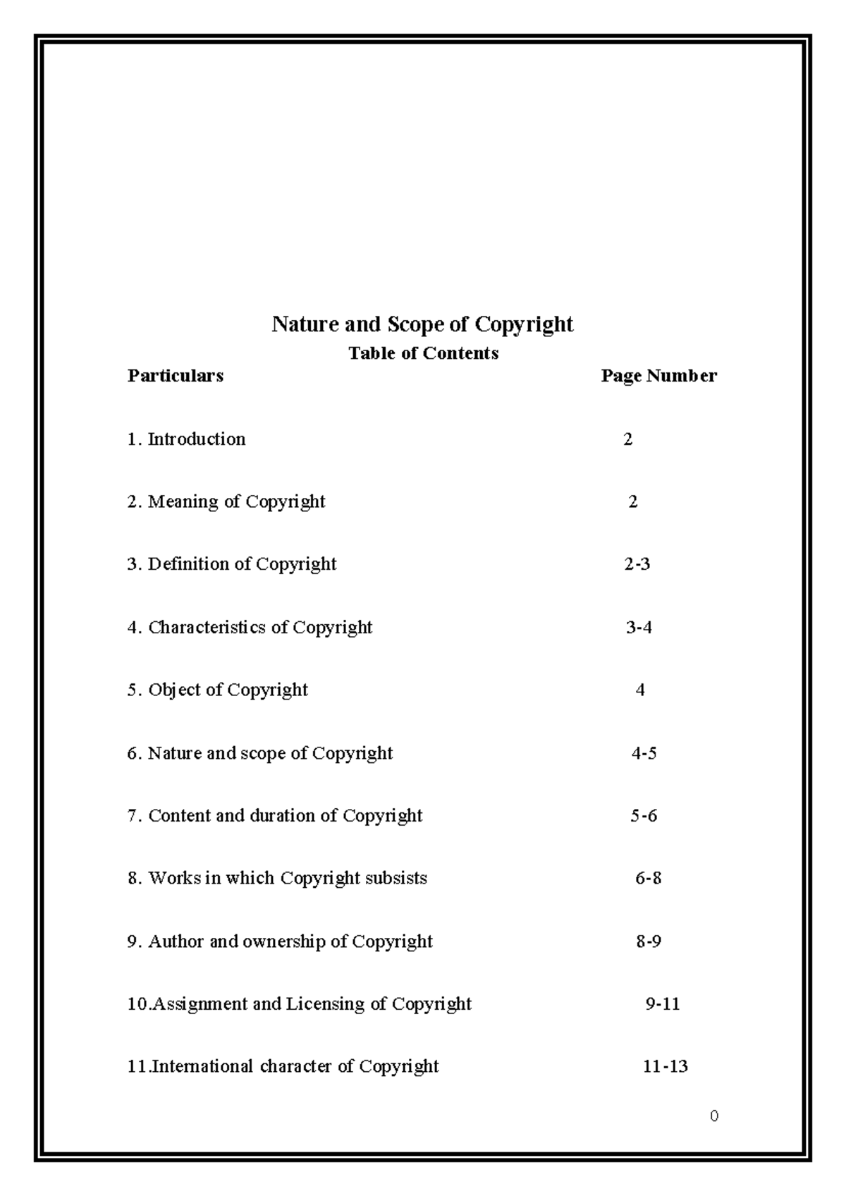 474176972 nature and scope - Nature and Scope of Copyright Table of ...