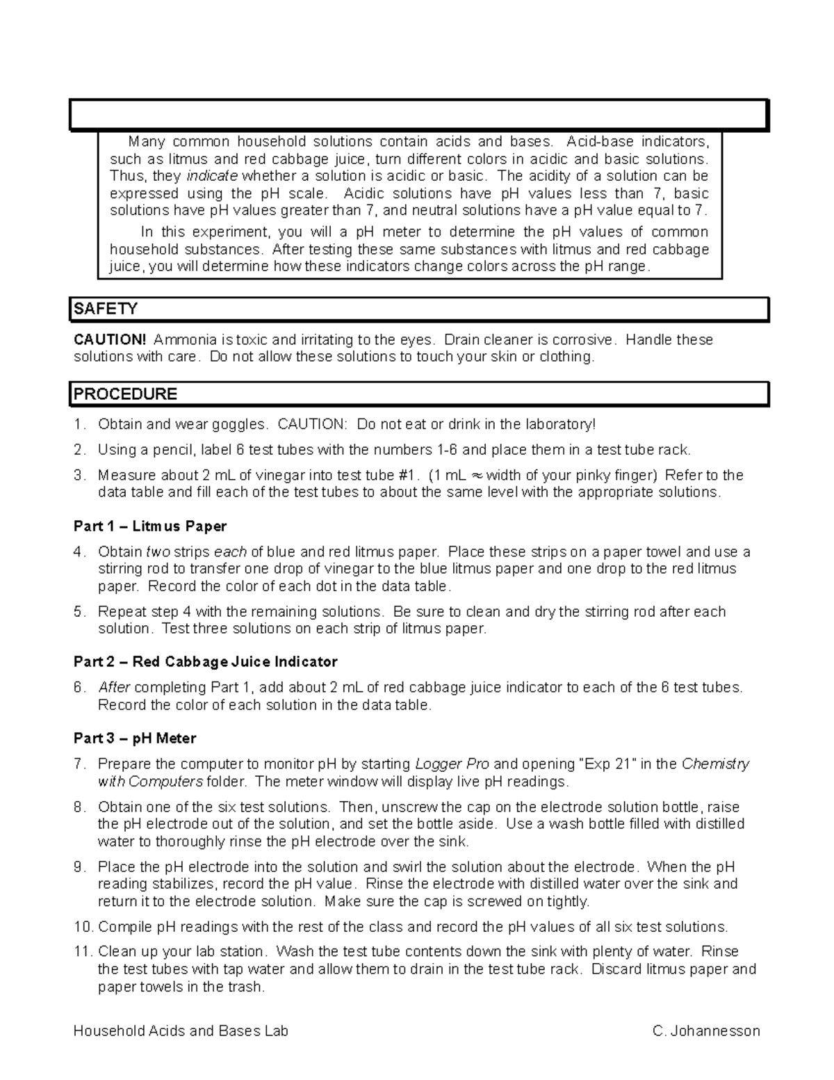 Household Acids and Bases