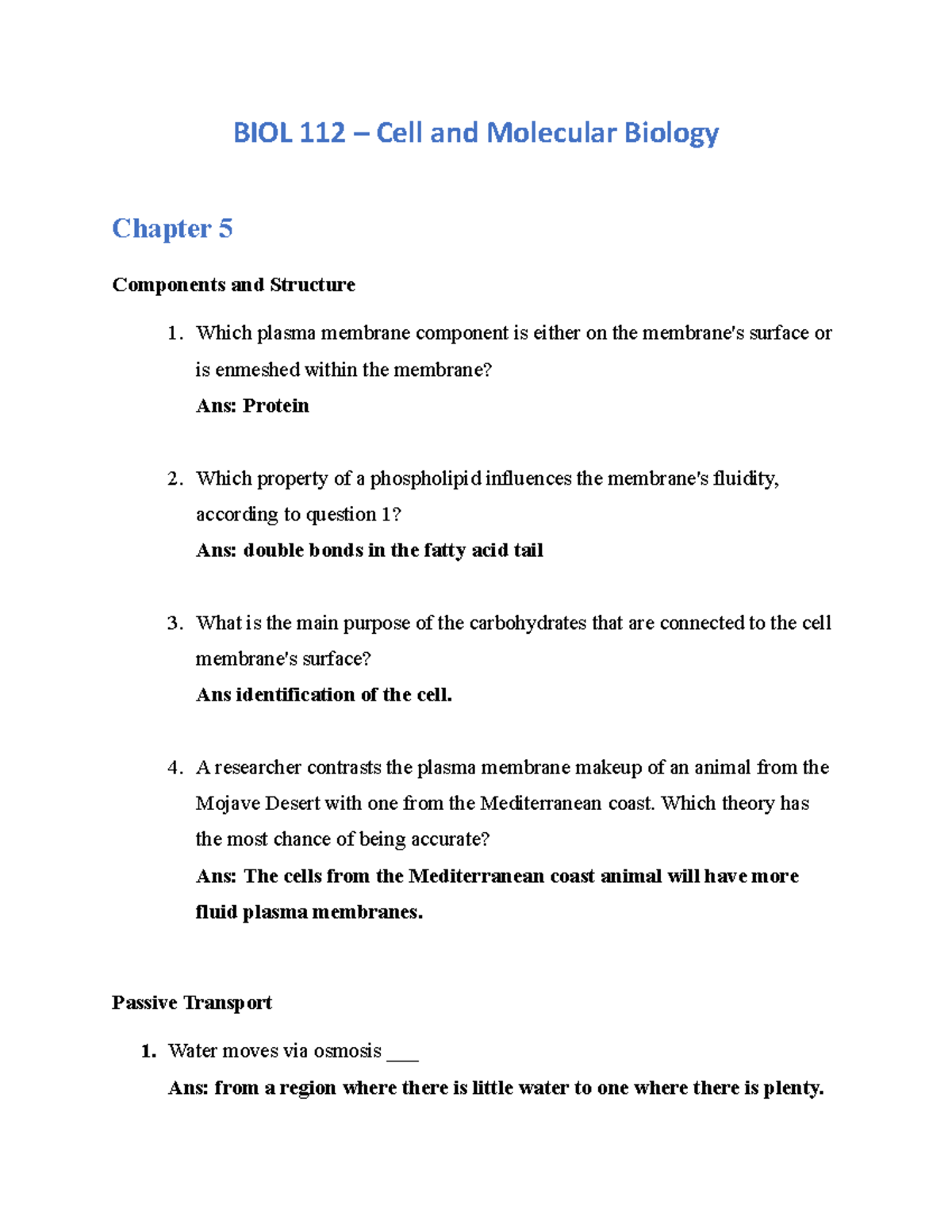 BIOL 112 Chapter 5 Test Prep Notes - BIOL 112 – Cell And Molecular ...