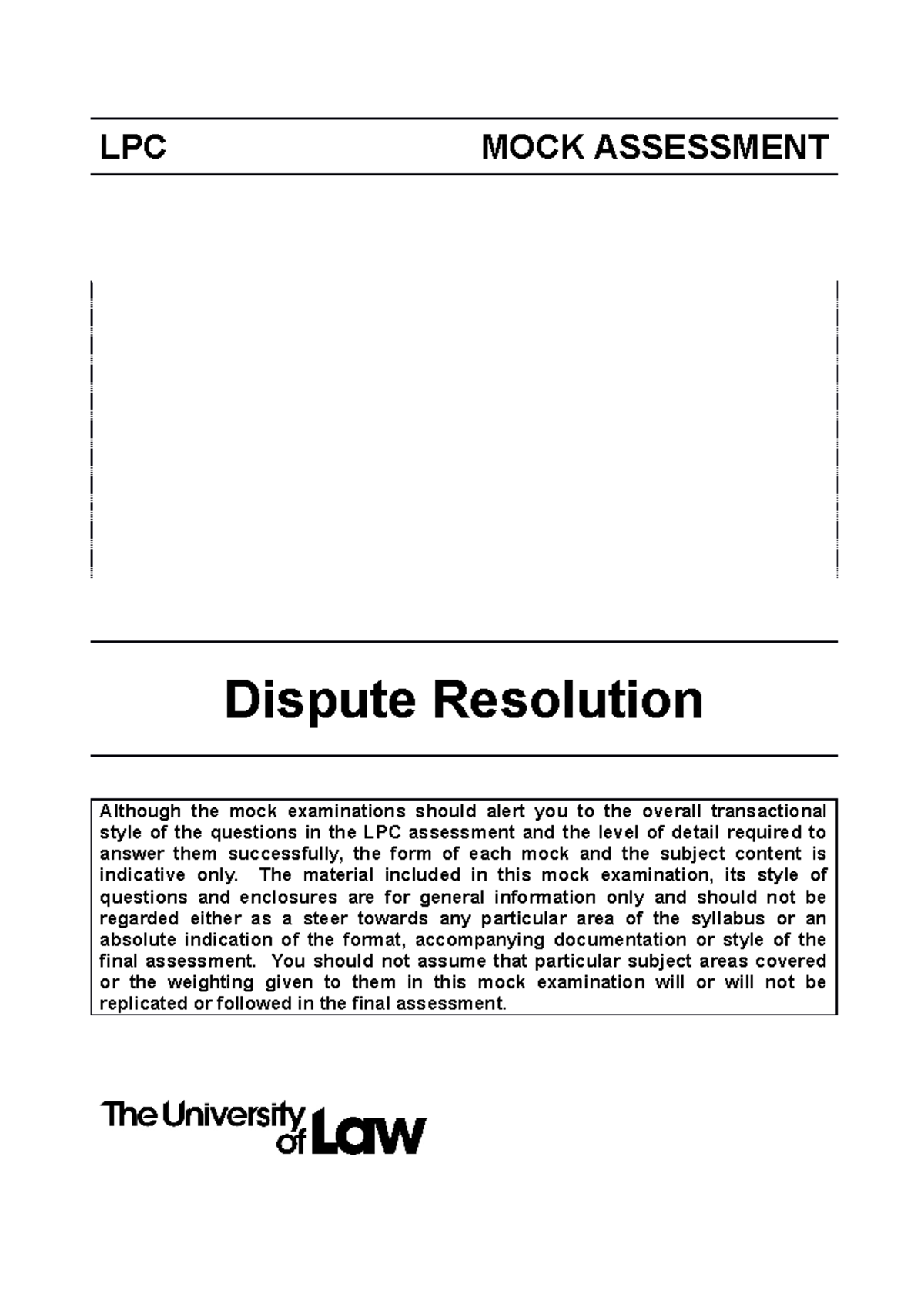 2223 Dis Ce02 Mock Assessment - LPC MOCK ASSESSMENT Dispute Resolution ...