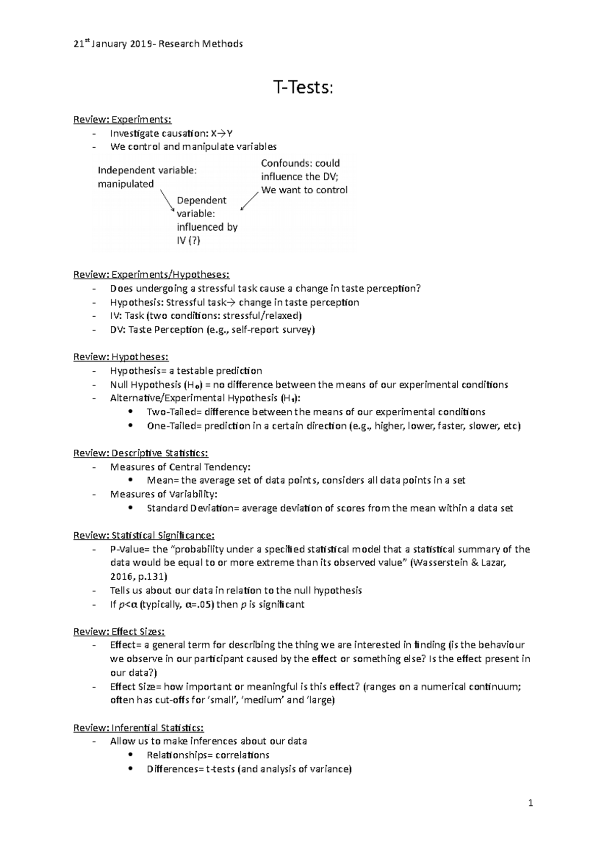 T-Tests in Psychology - T-Tests: Review: Experiments: - Investigate ...