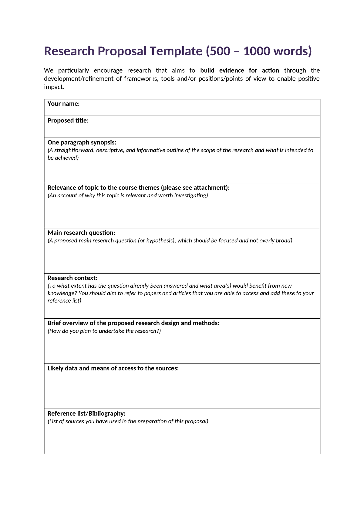 Research-proposal-template - Research Proposal Template (500 – 1000 ...