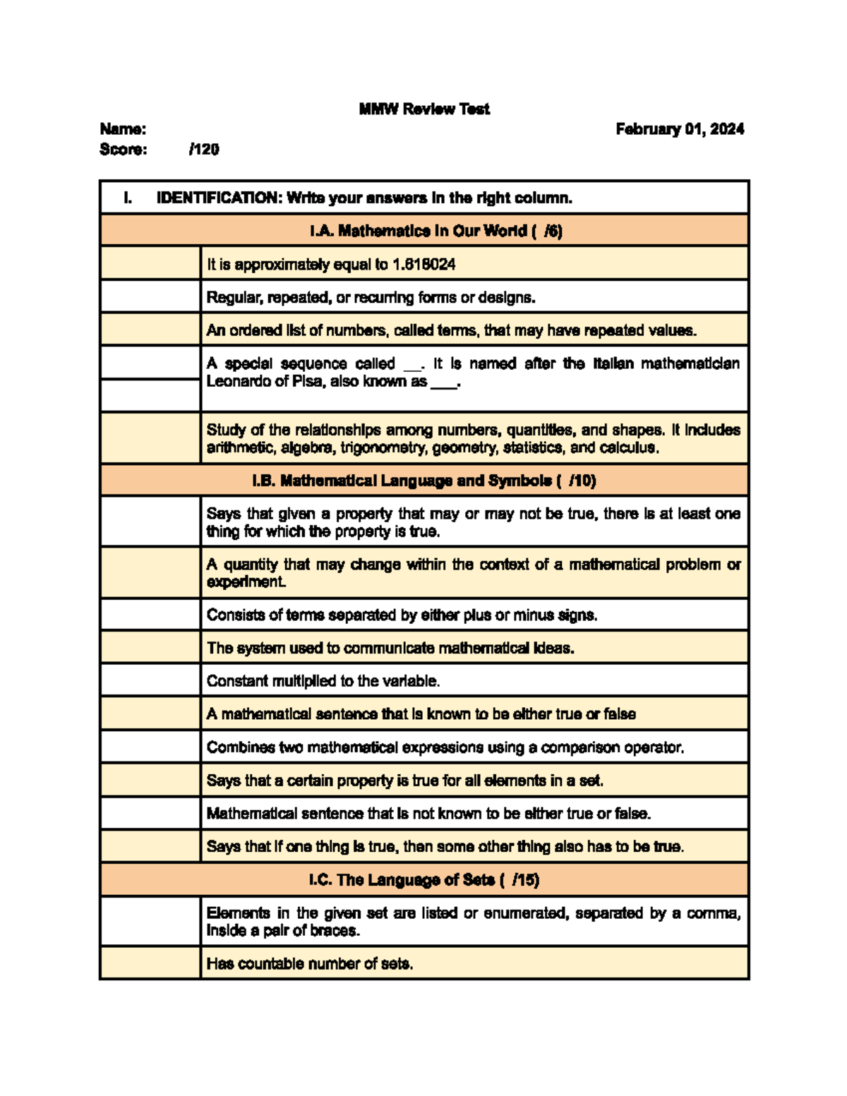 MMW PT1 Page 1 Incomplete - MMW Review Test Name: February 01, 2024 ...
