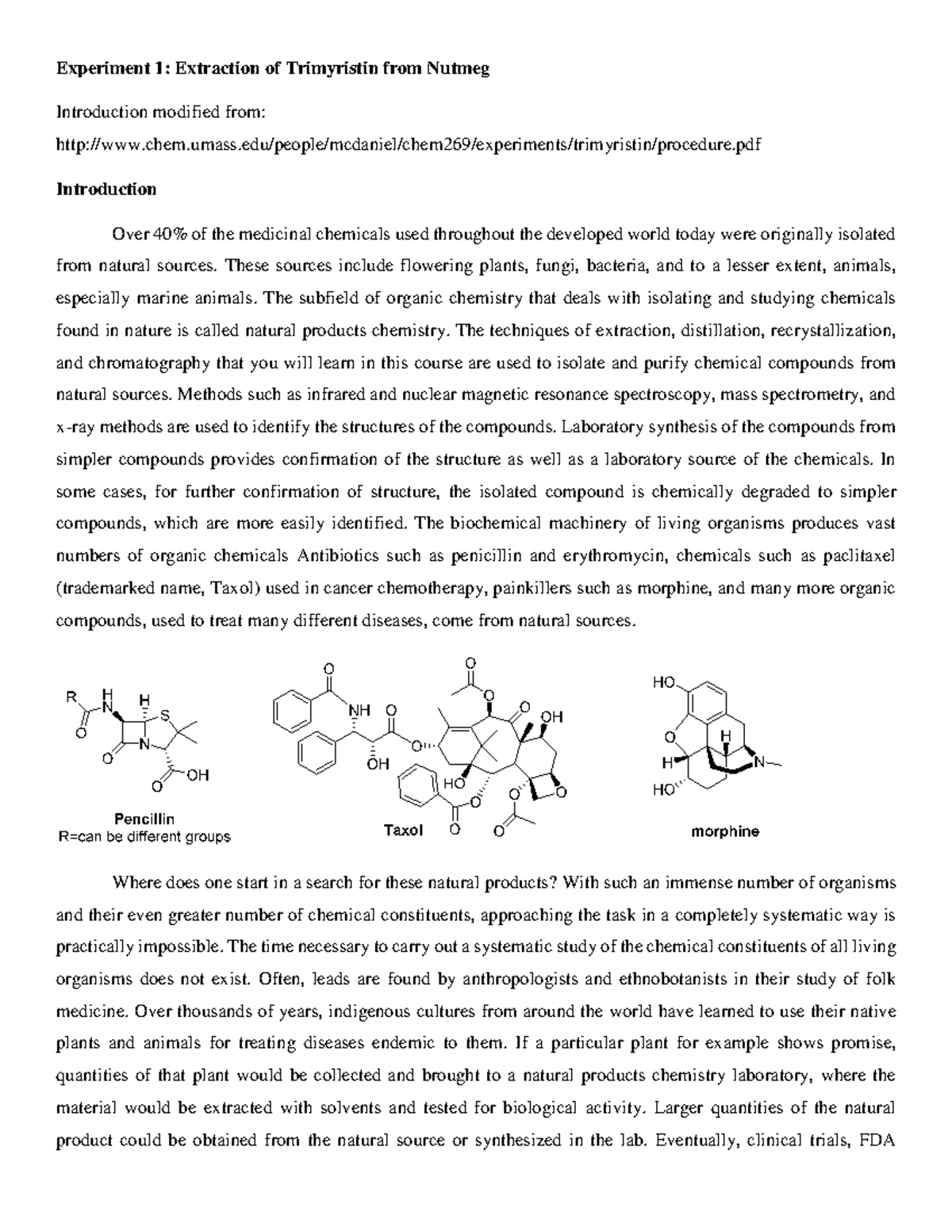 Exp 1 Nutmeg Experiment 1 Extraction of Trimyristin from Nutmeg