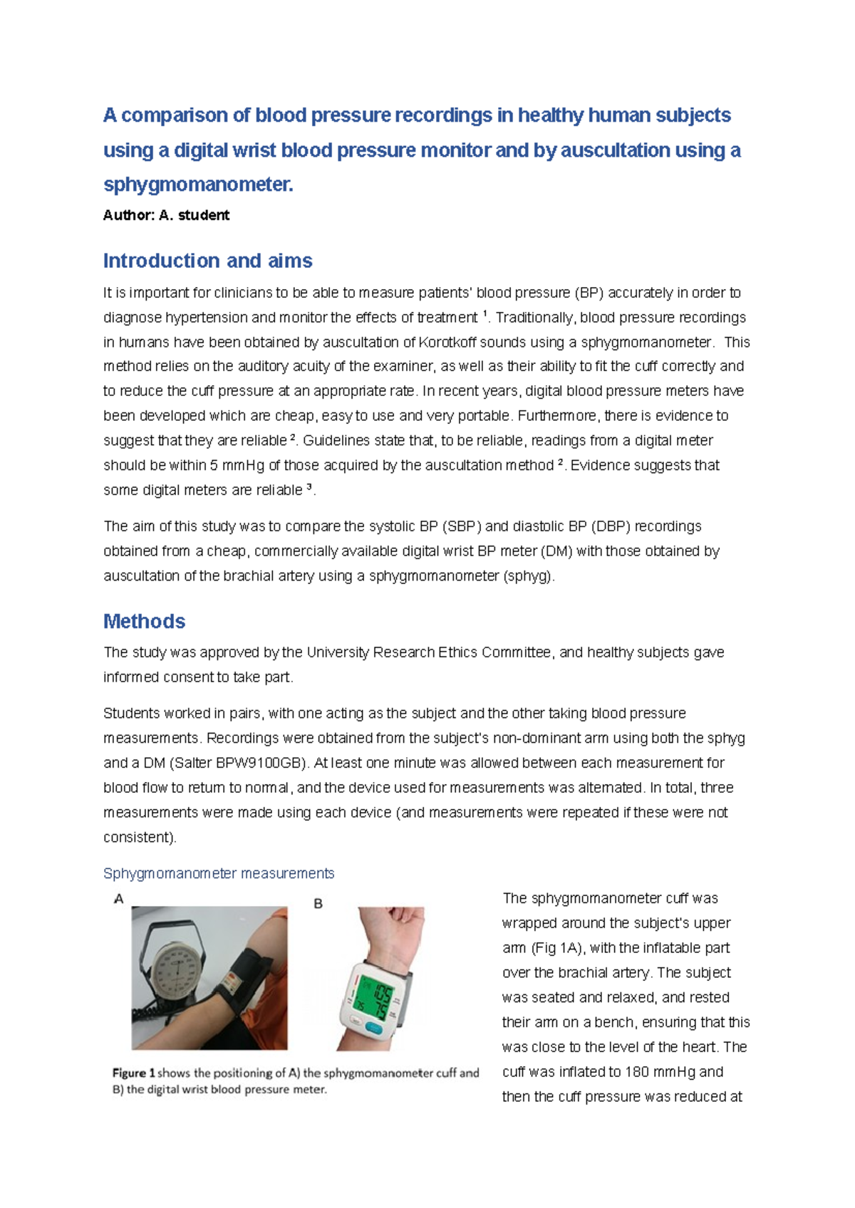 BP mini report - good example 2023 - A comparison of blood pressure ...