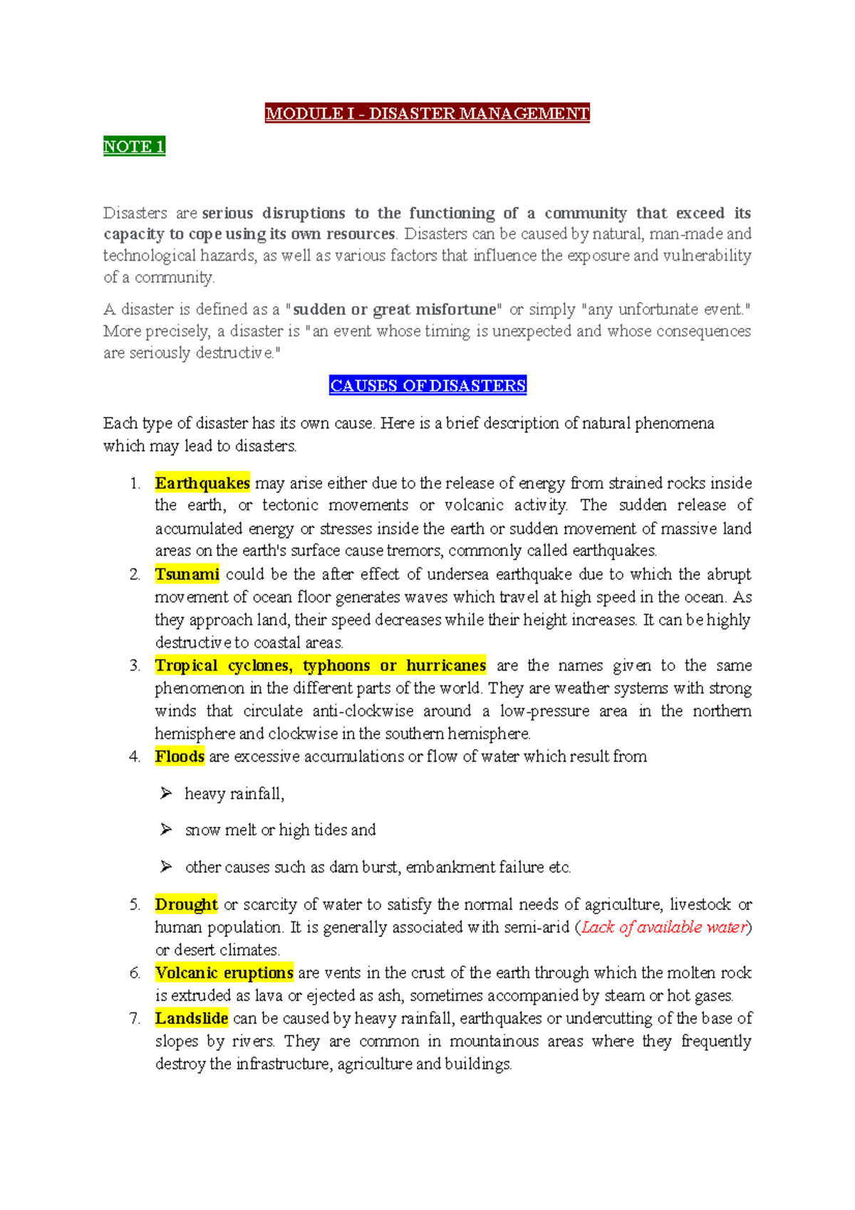DM M1 revised - This note is on disaster management - MODULE I ...