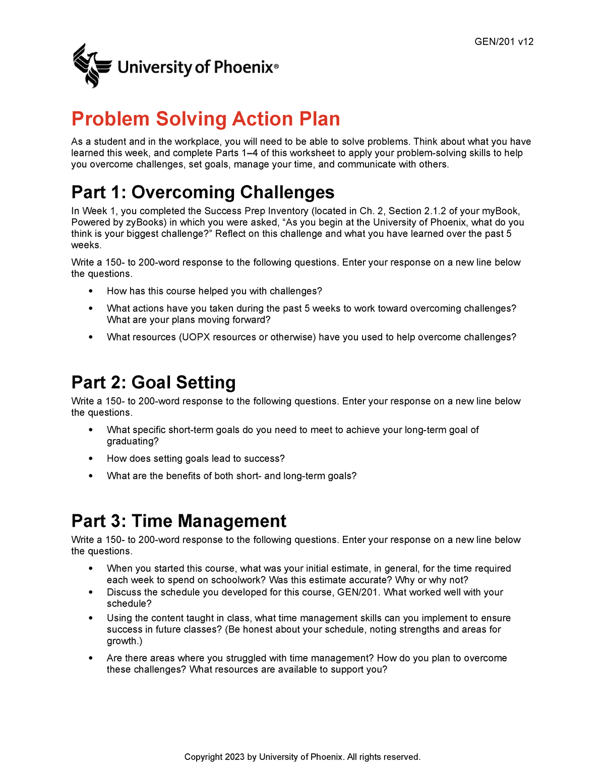 action plan in problem solving
