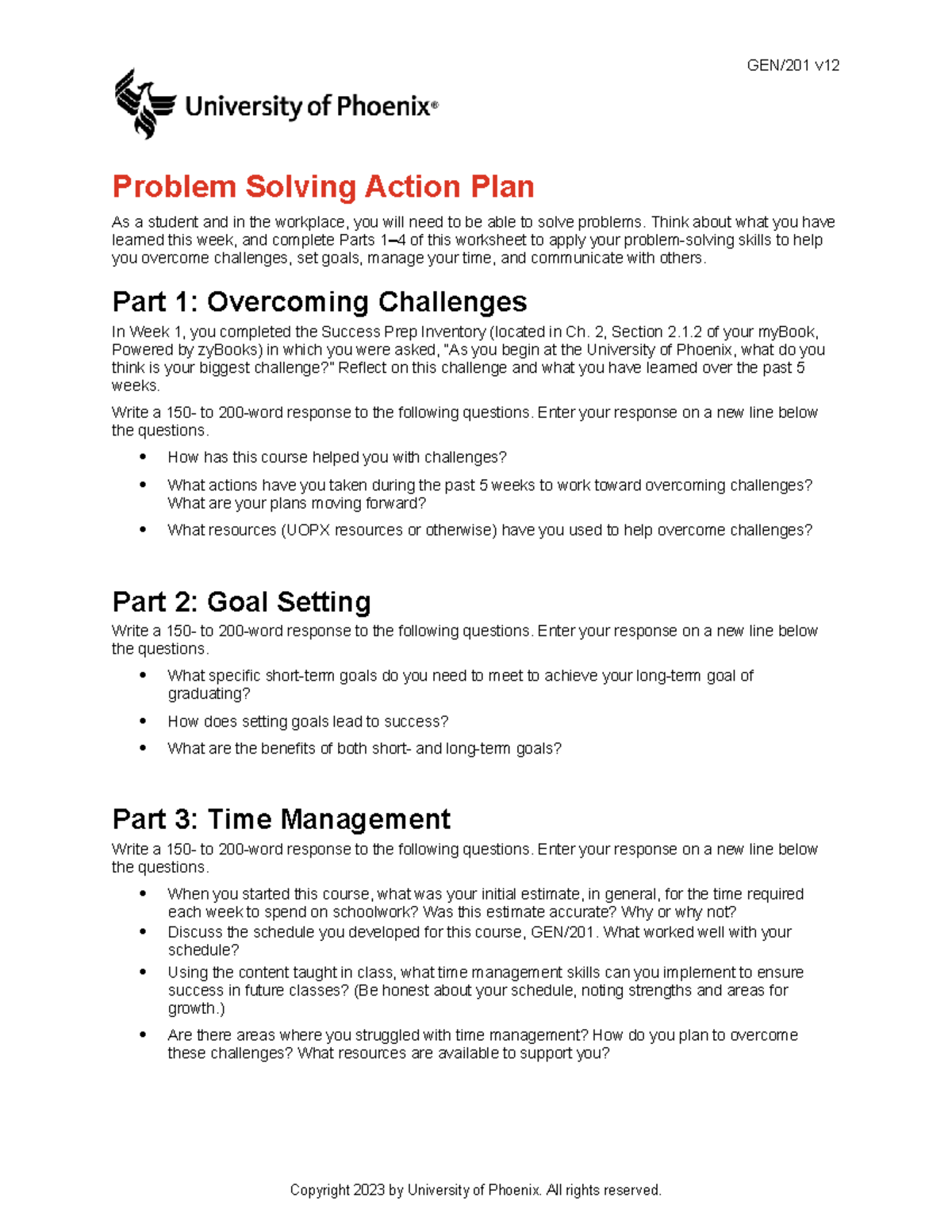 action plan in problem solving