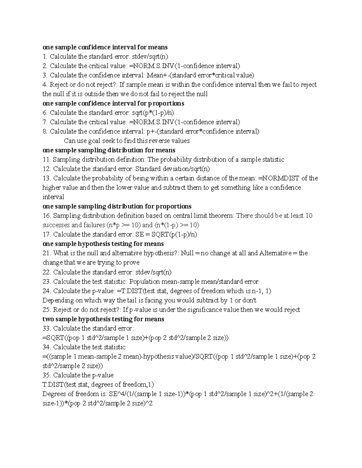 ISDS Midterm 2 Study Guide - One Sample Confidence Interval For Means ...