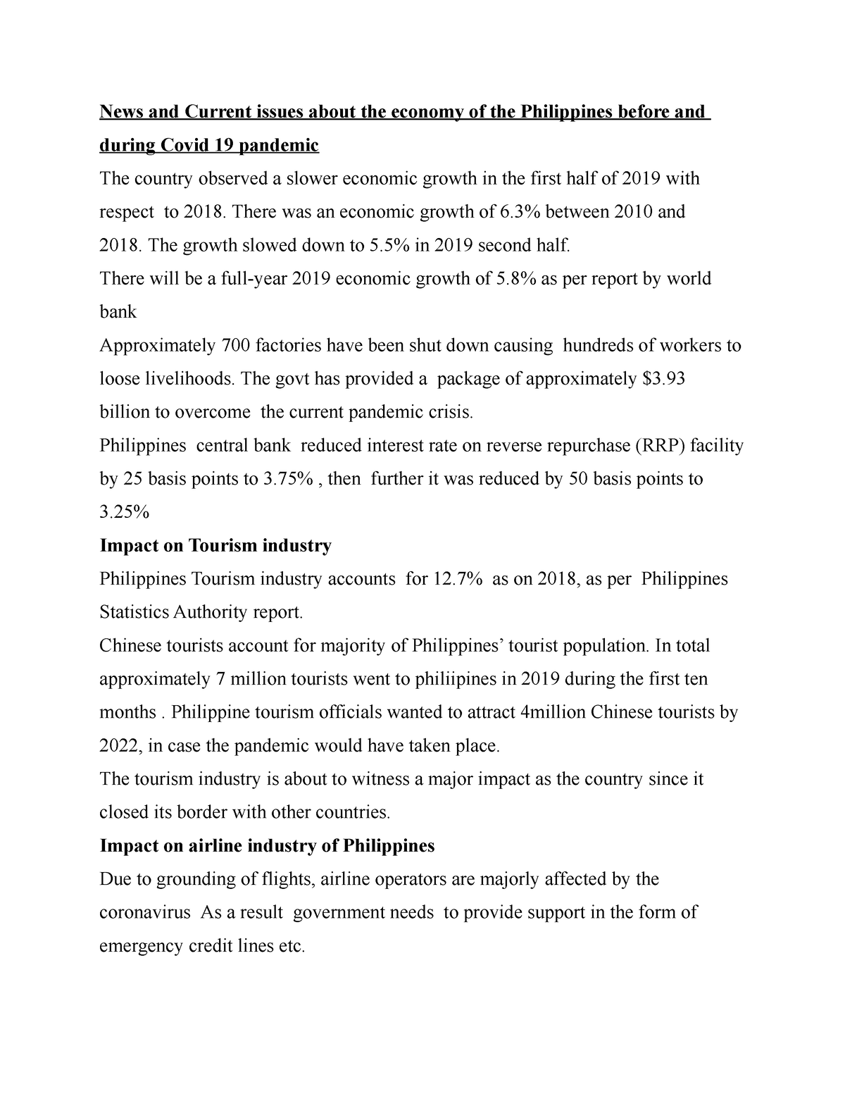 essay about the economy of the philippines