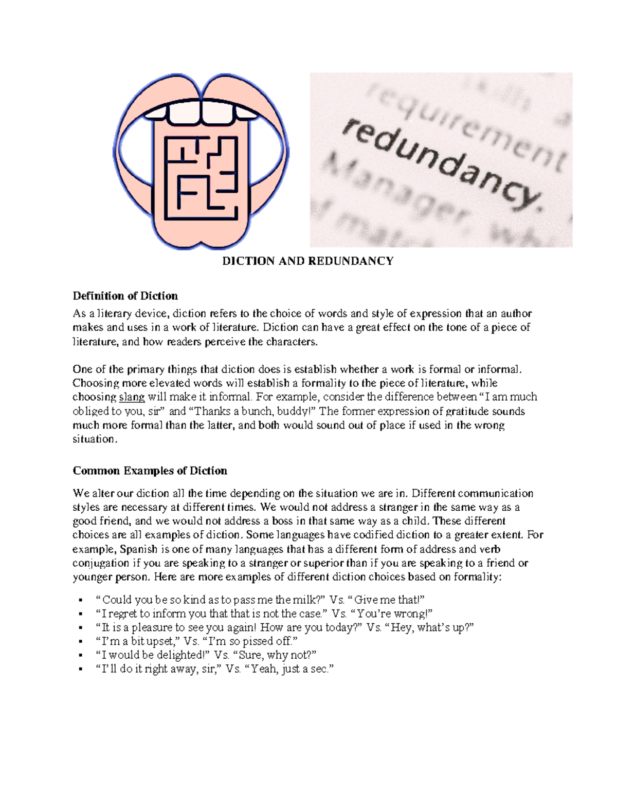 WEEK 007 Module Diction and Redundancy - DICTION AND REDUNDANCY ...