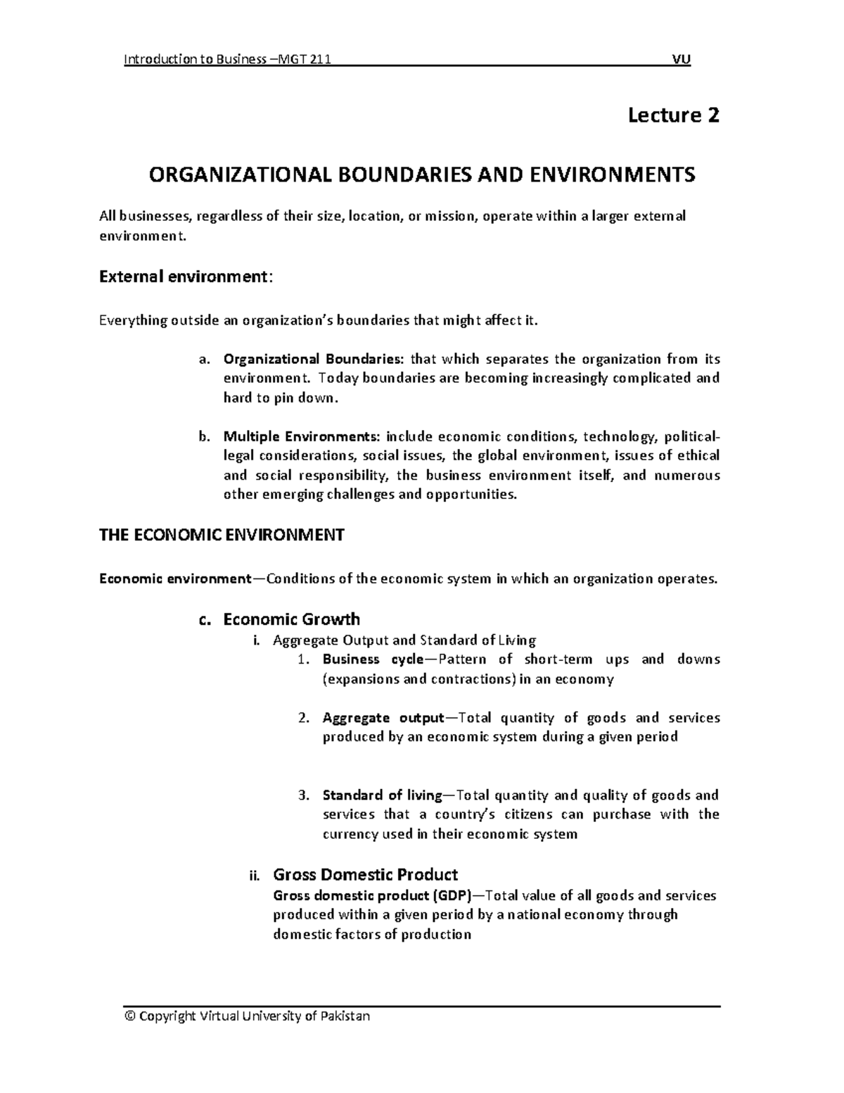 Lecture no 2 - NEED PRACTICE MATERIAL - Lecture 2 ORGANIZATIONAL ...