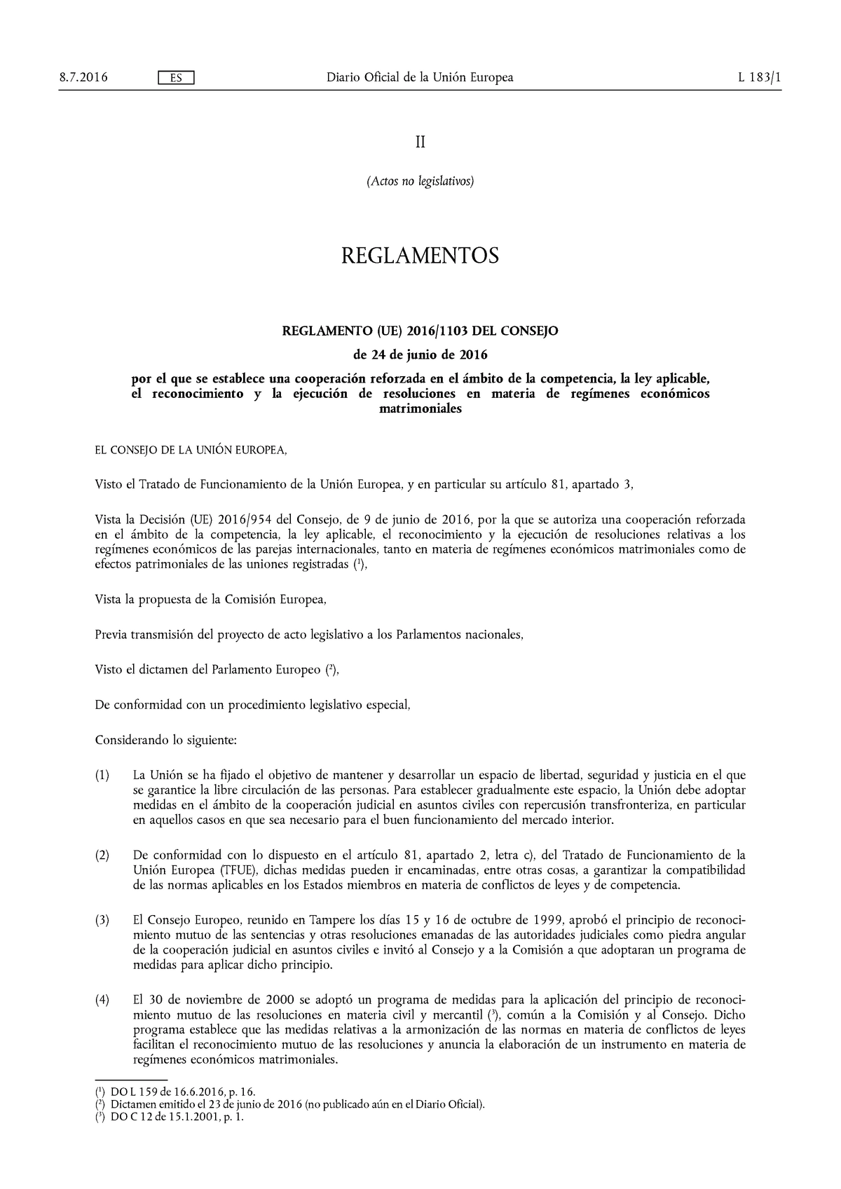 RGLTO (UE) 2016/1103 Cooperación Reforzada - II (Actos No Legislativos ...