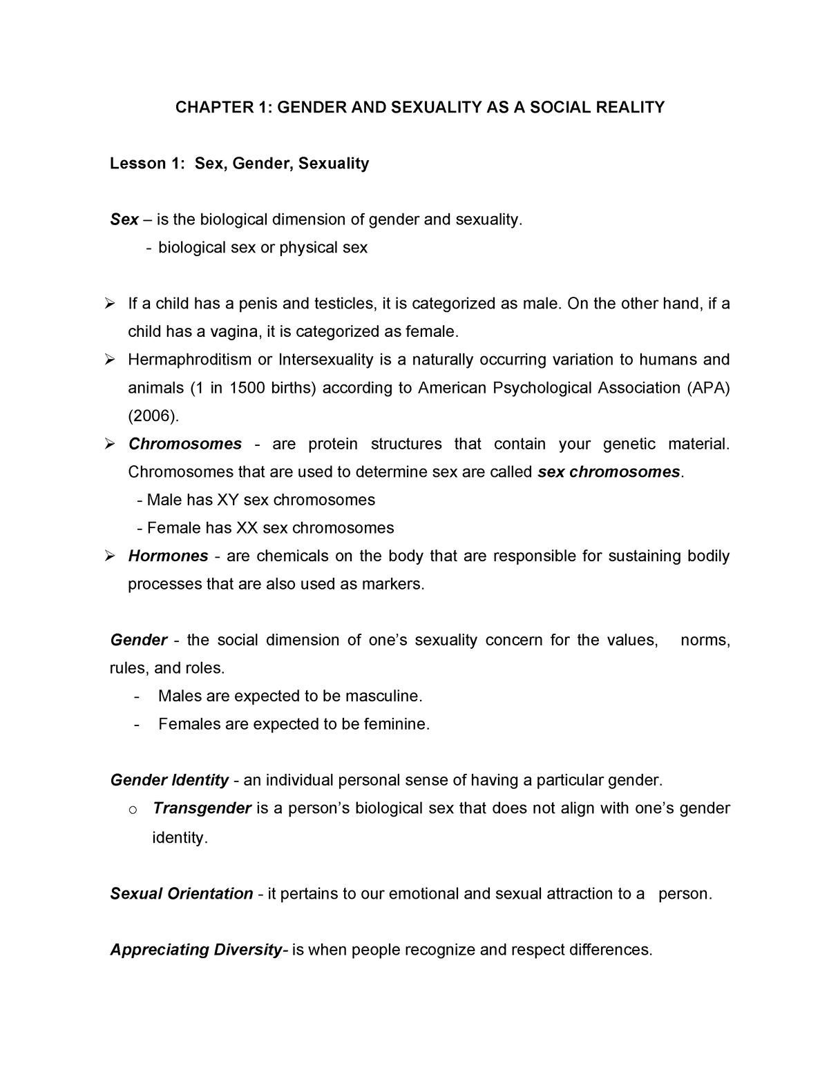 Gender & Society ( Prelim) - CHAPTER 1: GENDER AND SEXUALITY AS A ...