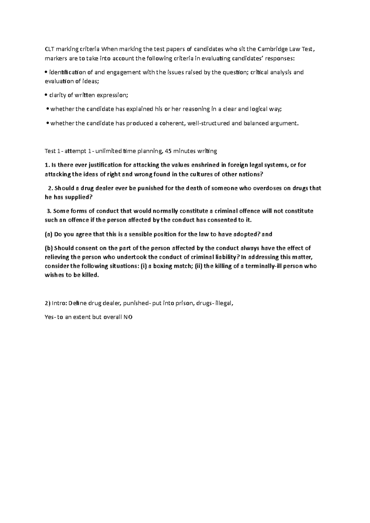 CLT marking criteria When marking the test papers of candidates who sit