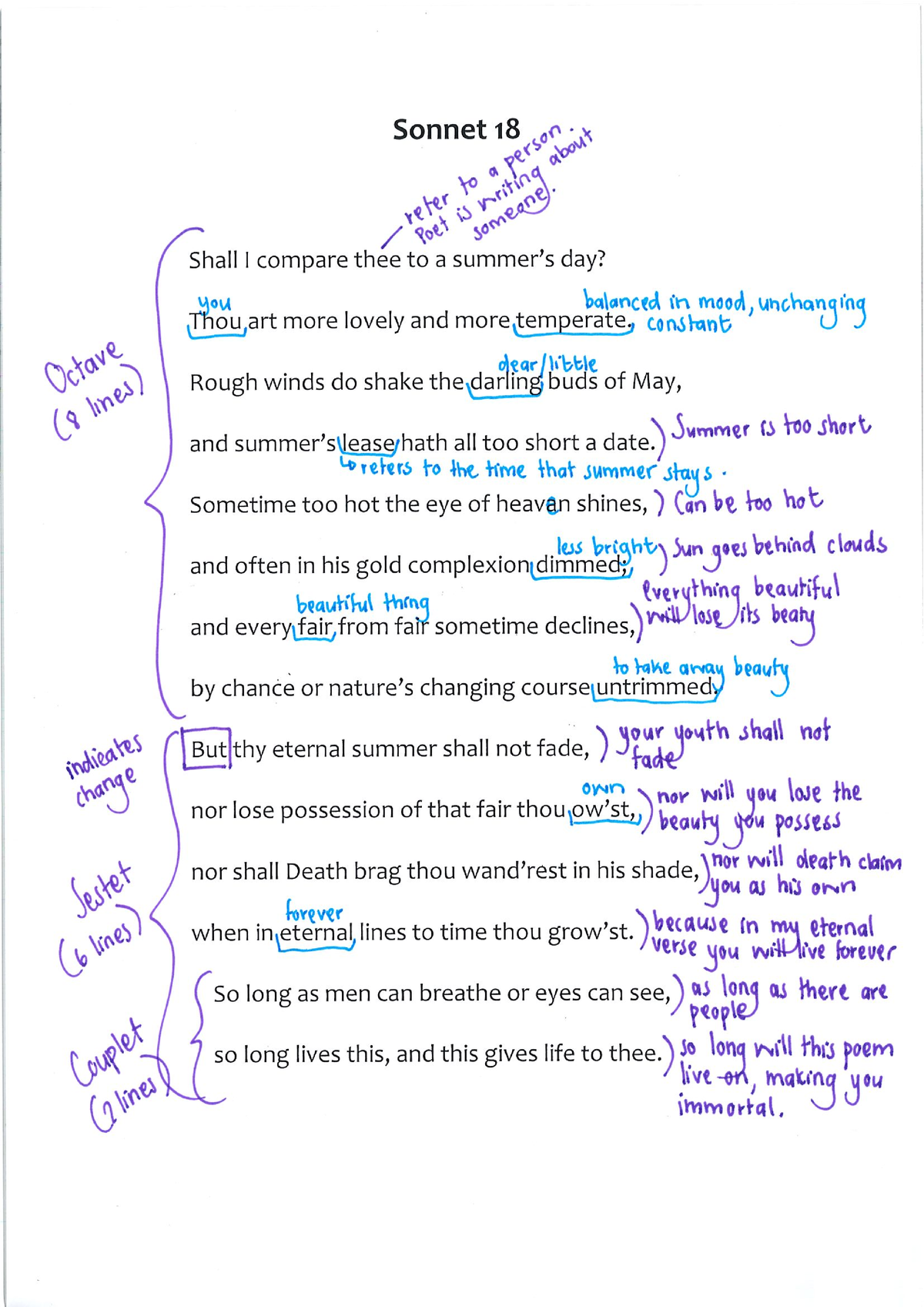 Sonnet 18 - poem with notes - Studocu